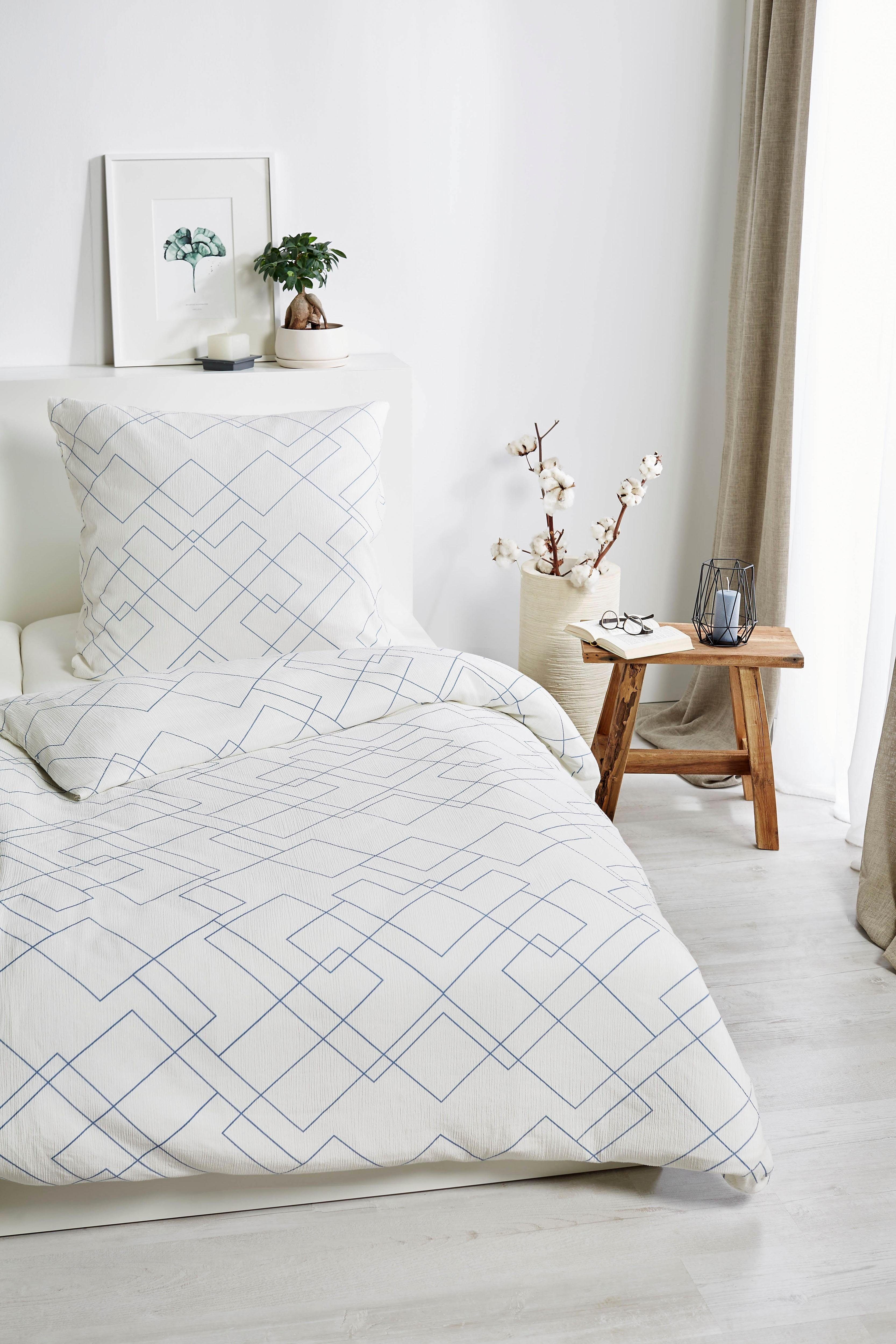 Primera Bettwäsche Bio Crepe Mosaik, Seersucker, 2 teilig, mit feinem Linienmuster