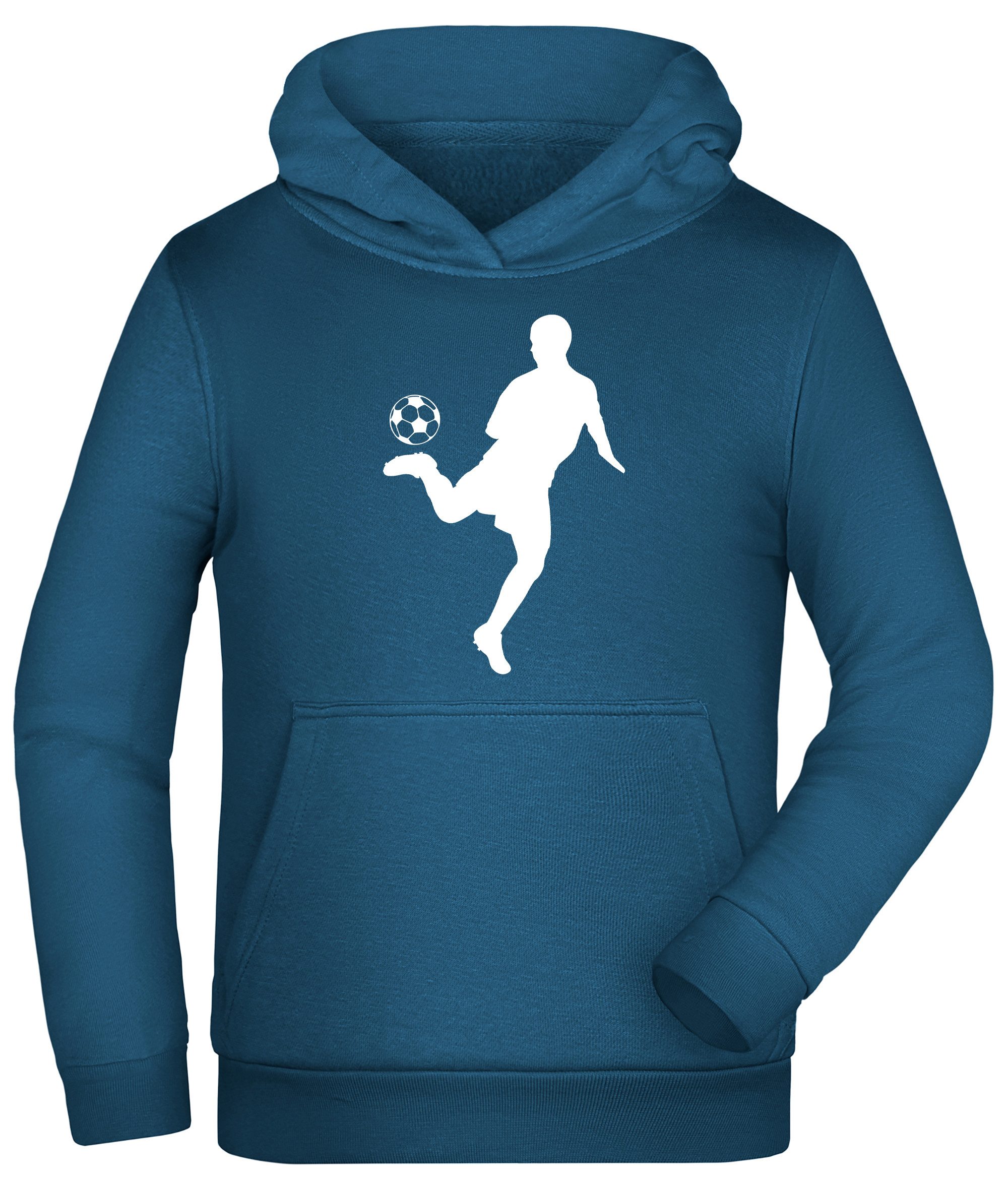 MyDesign24 Hoodie Kinder Kapuzenpullover - Fußball Hoodie mit Fussballer Silhouette Kapuzensweater mit Aufdruck i470