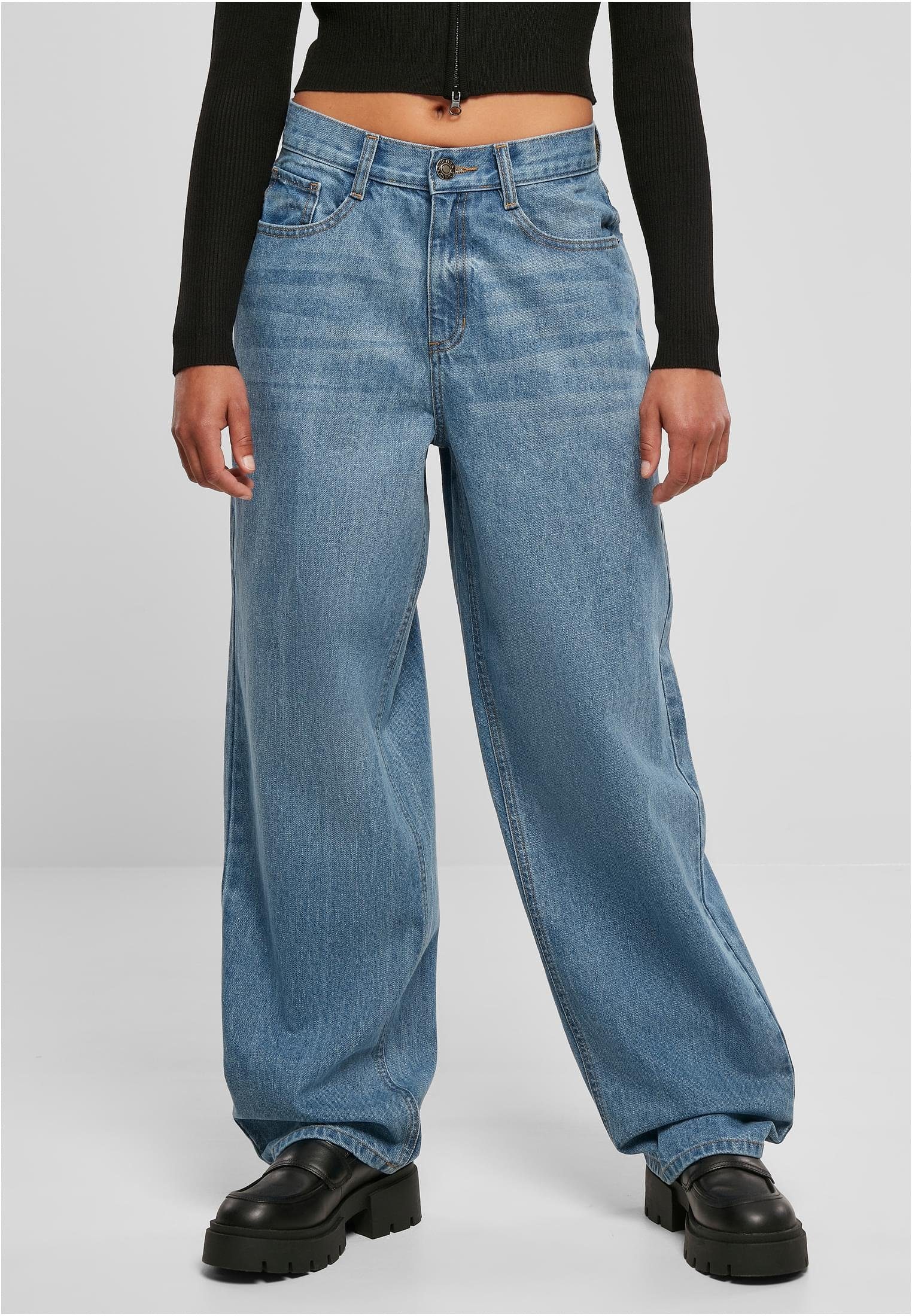 URBAN CLASSICS Bequeme Jeans Damen Ladies High Waist 90´S Wide Leg Denim Pants (1-tlg) midstone washed