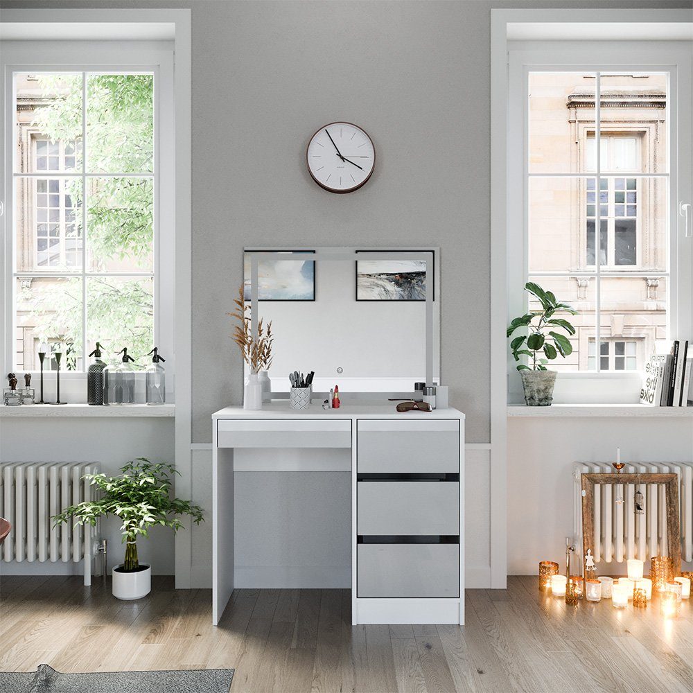 Vicco Schminktisch Sherry, Weiß Hochglanz, 90 cm mit LED-Spiegel (3-St) günstig online kaufen