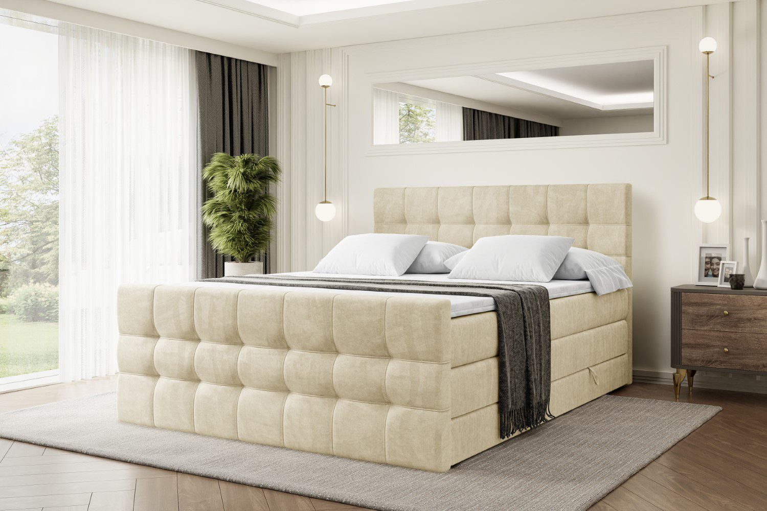 ALTDECOR Boxspringbett BERO-Z KING (mit Matratze und Lattenrost Topper Polsterbett mit Bettkasten Boxbett), H4 Multipocket, H3 Bonellfederung, Doppelbett Springboxbett