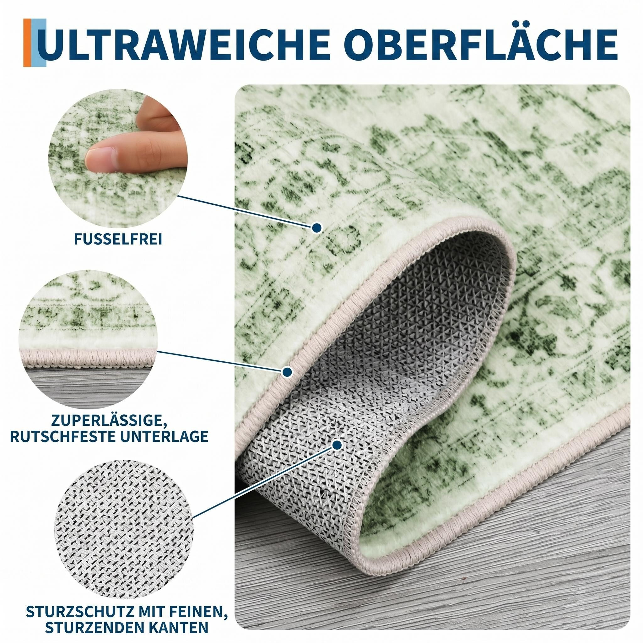 GarveeMore Teppich Faltbarer Boho-Teppich mit Print-Design (Kaschmir-Optik), rechteckig, Höhe: 6 mm, für Wohnzimmer & Schlafzimmer & Flur – Bild 3 von 5