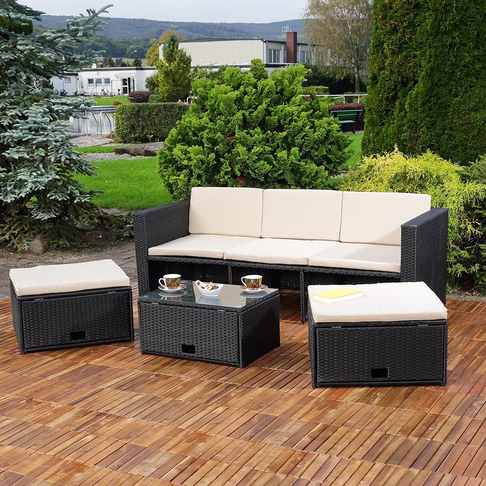 Mucola Gartenlounge-Set Polyrattan Lounge Rattanmöbel Sitzgruppe Gartenmöbel Gartenset, (Set, 4-tlg., Premium-Lounge), Hochwertige Flechtoptik