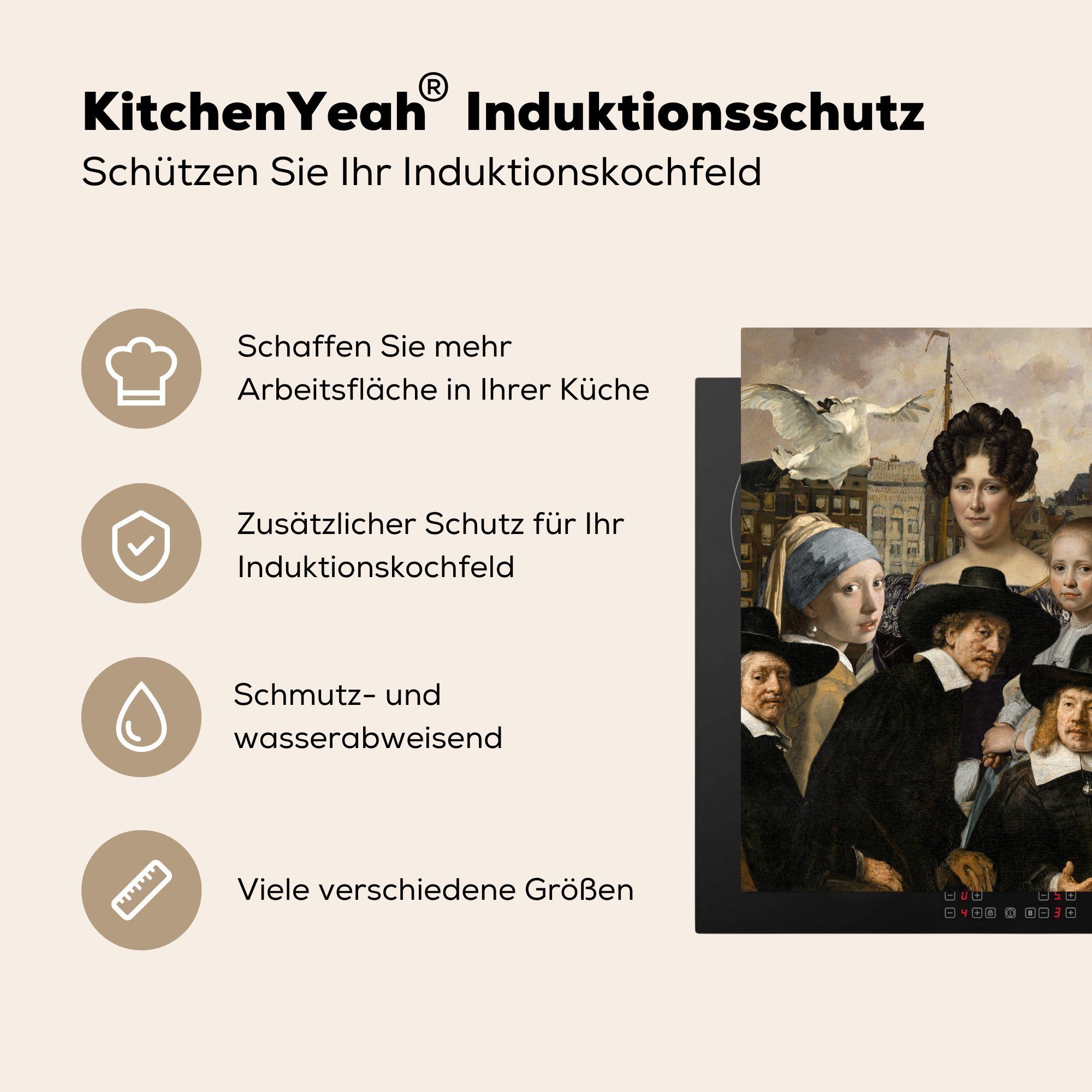 küche - MuchoWow Arbeitsplatte für Vinyl, tlg), Herdblende-/Abdeckplatte (1 - cm, Collage, Kunst Alte Ceranfeldabdeckung, Meister 78x78