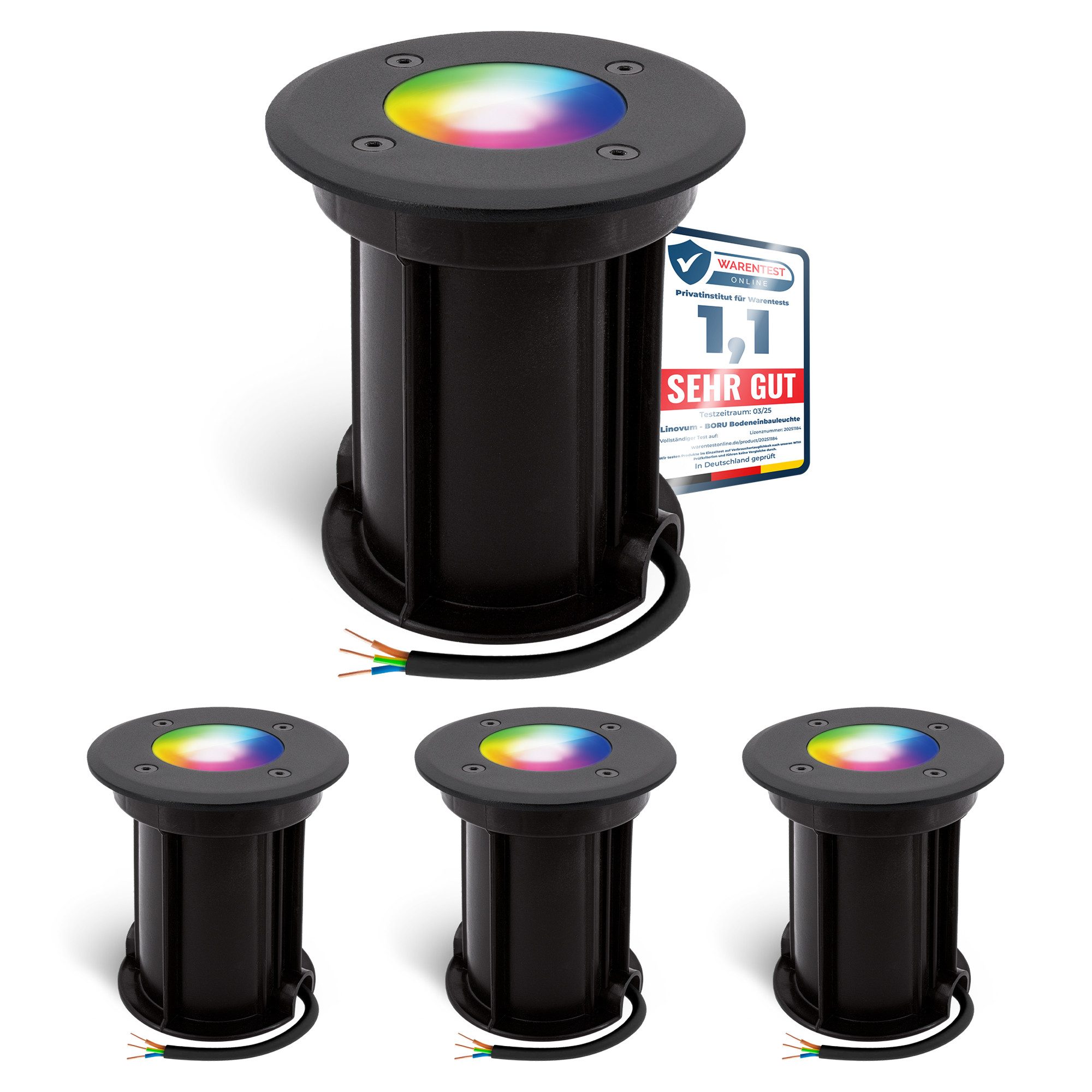 linovum LED Gartenstrahler 4x Bodenstrahler BORU rund schwarz mit Smart GU10 dimmbar RGB WLAN, Smart