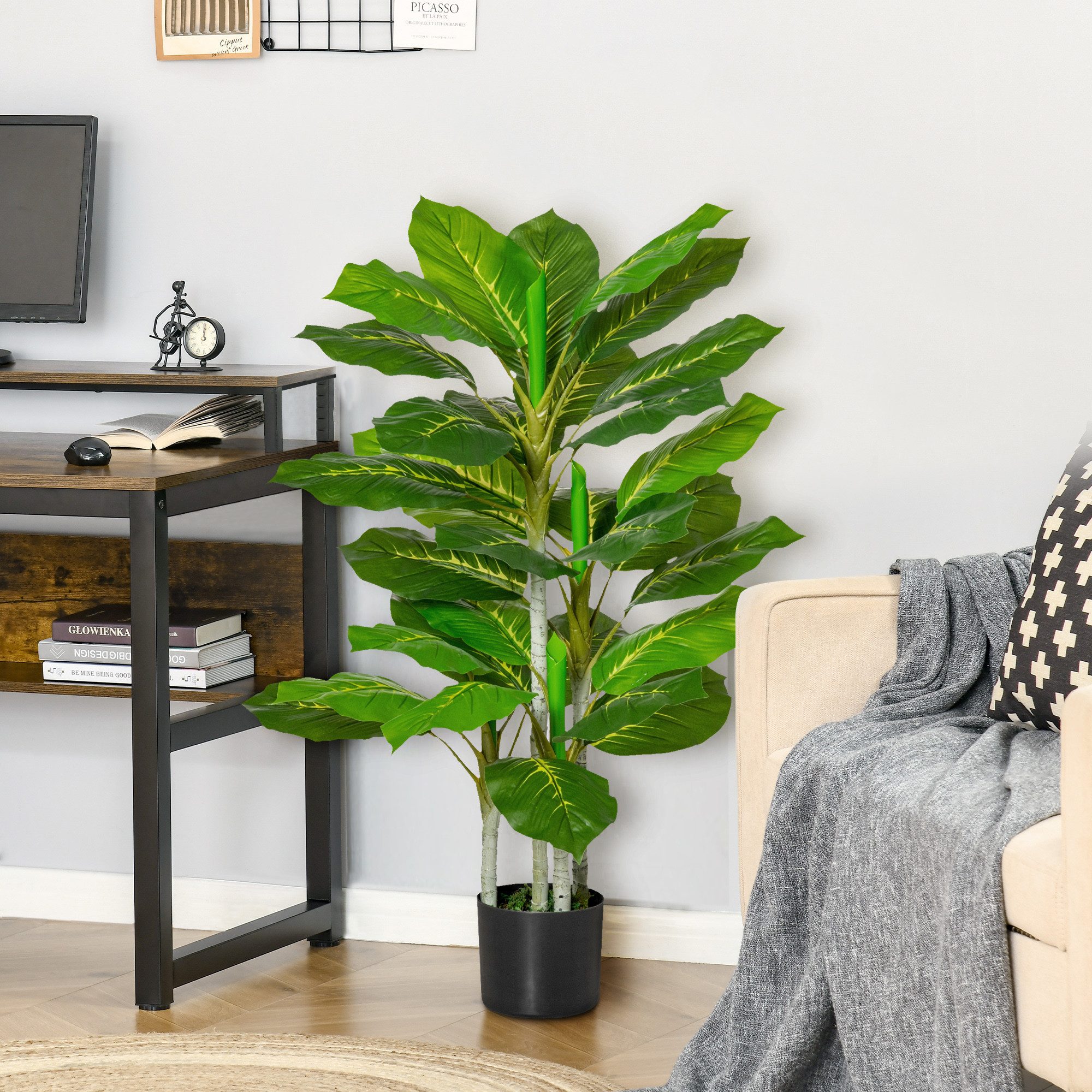 Kunstpflanze Künstlicher Baum mit 33 Blättern, künstliche Pflanze Aglaonema (immergrün), HOMCOM, Höhe 95.0 cm, mit Topf, pflegeleicht, realistisch