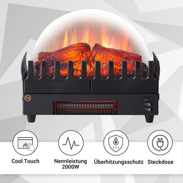 RICHEN Elektrokamin Atlas, Feuerstelle mit Heizung 2000W, Kamineinsatz aus Metall Mit Thermosthat, 3D-Flammeneffekt Schwarz