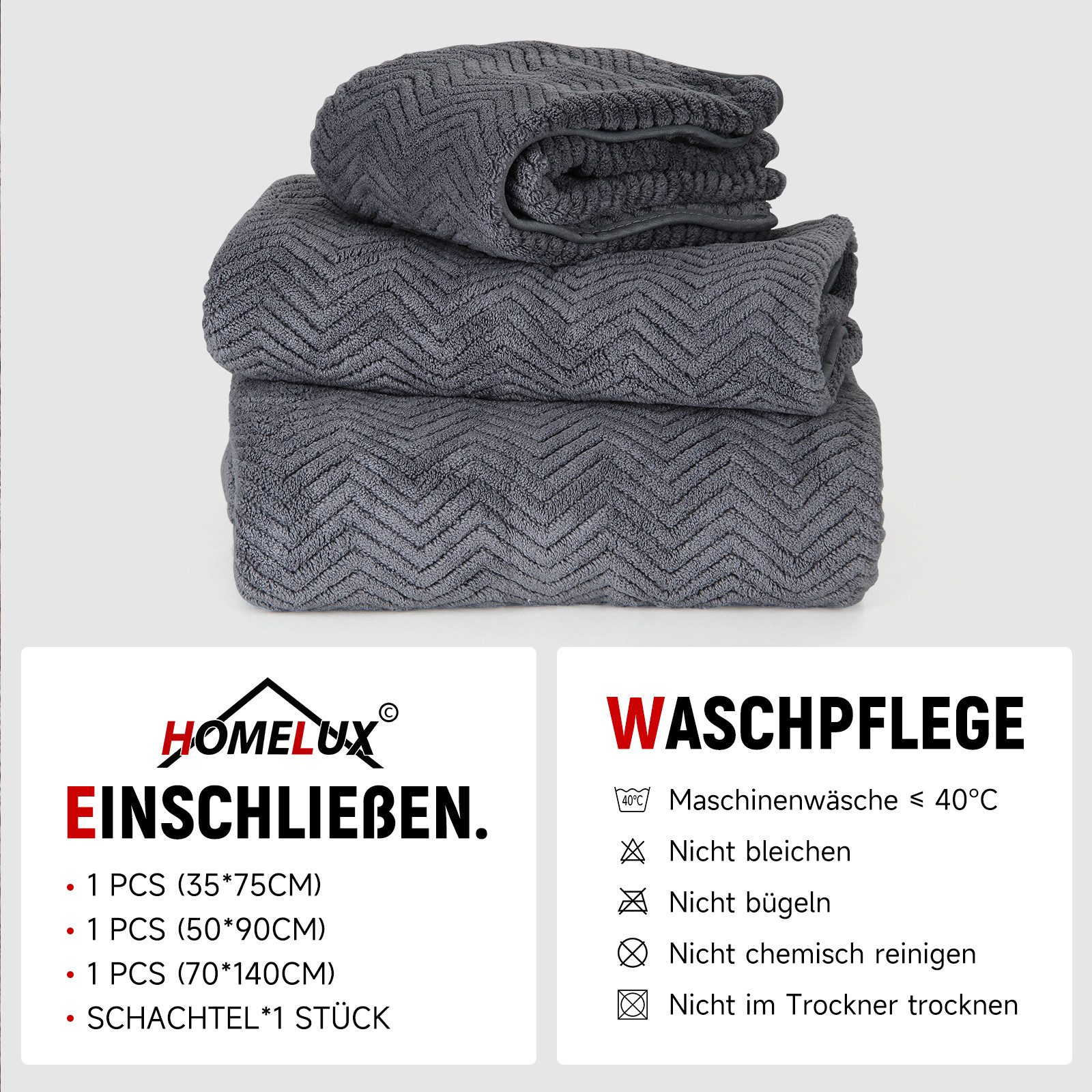 HOMELUX Handtuch Set 2 / 3 / 4 teilig Badetuch Set + Towel saugstarkes Frottiertücher Set, (Badetuch, 3-St), Saugstark mit griffiger Oberfläche
