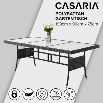 Casaria Gartentisch, Polyrattan 190x90x75cm Milchglasplatte Wetterfest Höhenverstellbar