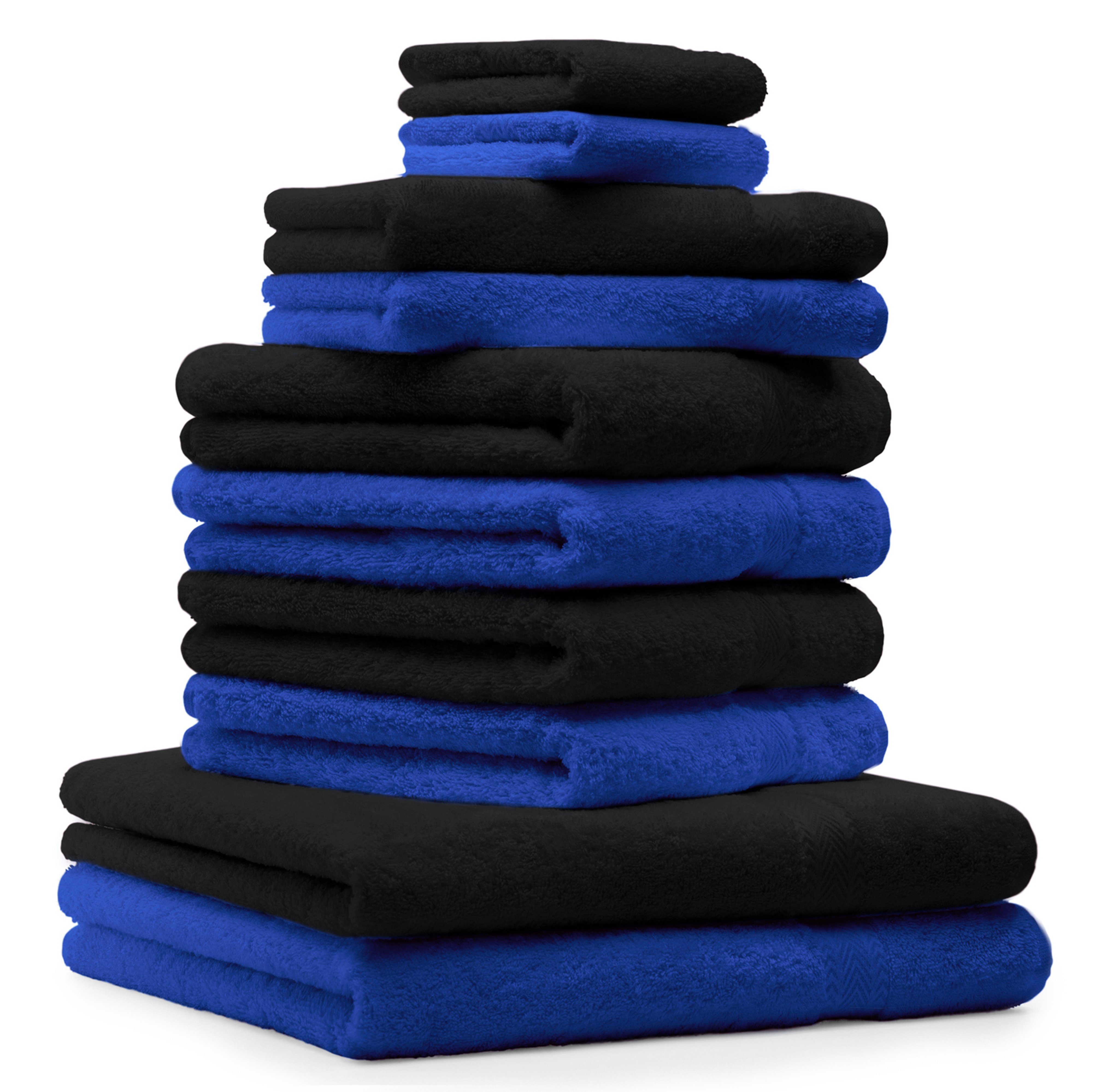 Betz Handtuch Set 10-TLG. Handtuch-Set Classic Farbe royalblau und schwarz, 100% Baumwolle