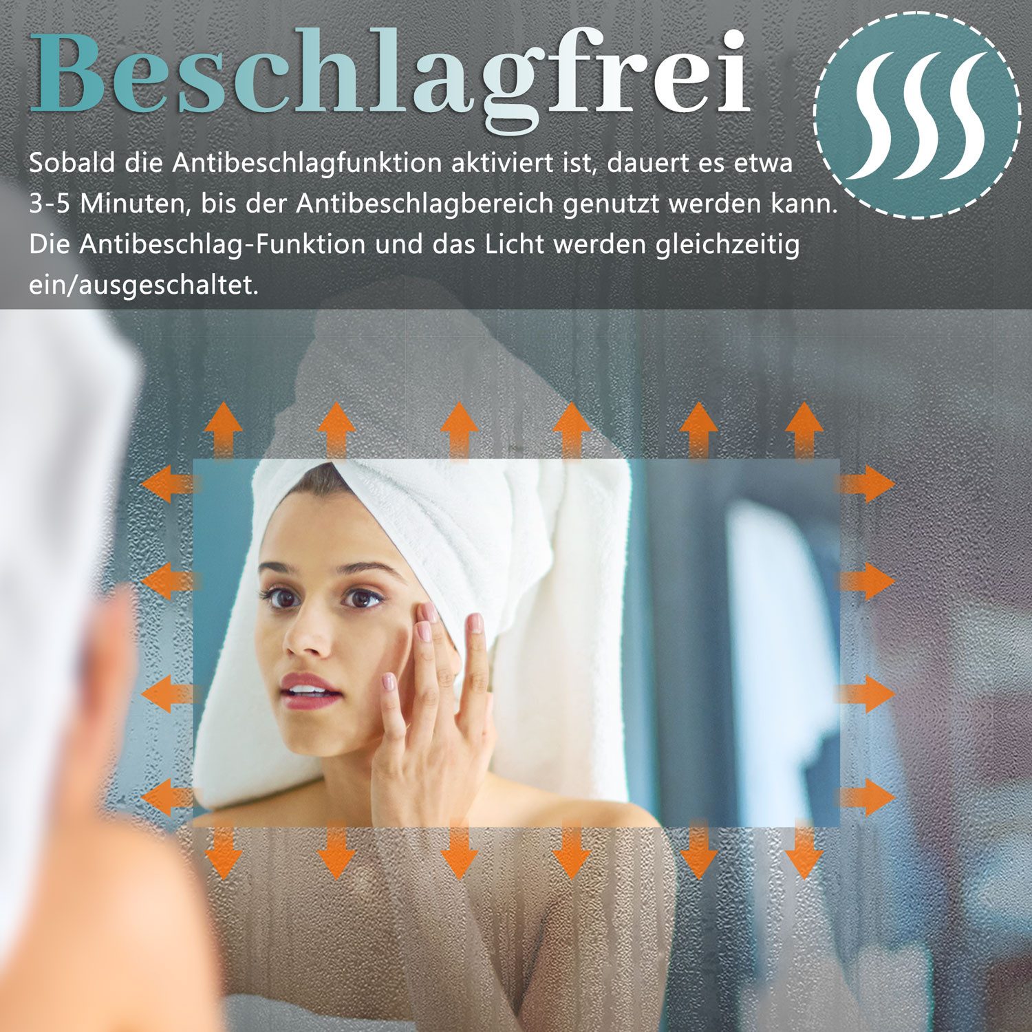Duschparadies GmbH Badspiegel Wandspiegel mit LED Beleuchtung,Antibeschlag Badzimmerspiegel (Memory, Spiegel Bad mit Beleuchtung, Dimmbar, Antibeschlag) – Bild 5 von 5