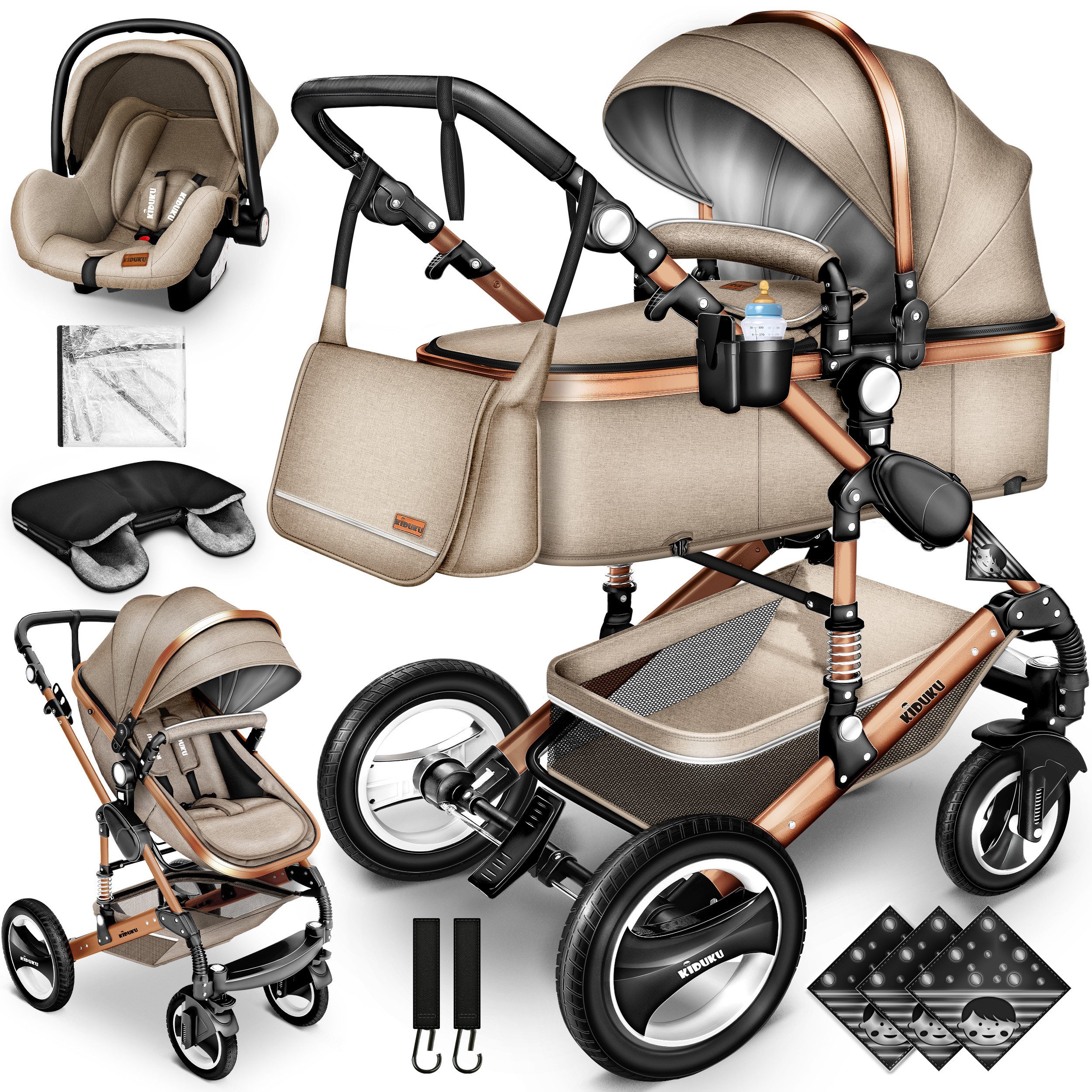 Kombi-Kinderwagen KIDUKU® 3 in 1 Kombi-Kinderwagen Buggy Reisebuggy inkl. Auto- Babyscha