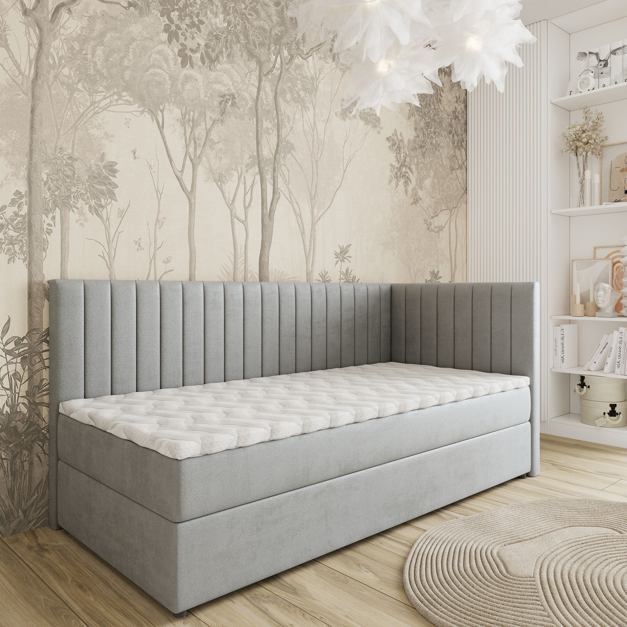 Masseno Boxbett ARIS 80x200 cm mit Bonell Matratze und Topper, Einzelbett, Jugendbett, Polsterbett mit Kopfteil, Boxspringbett