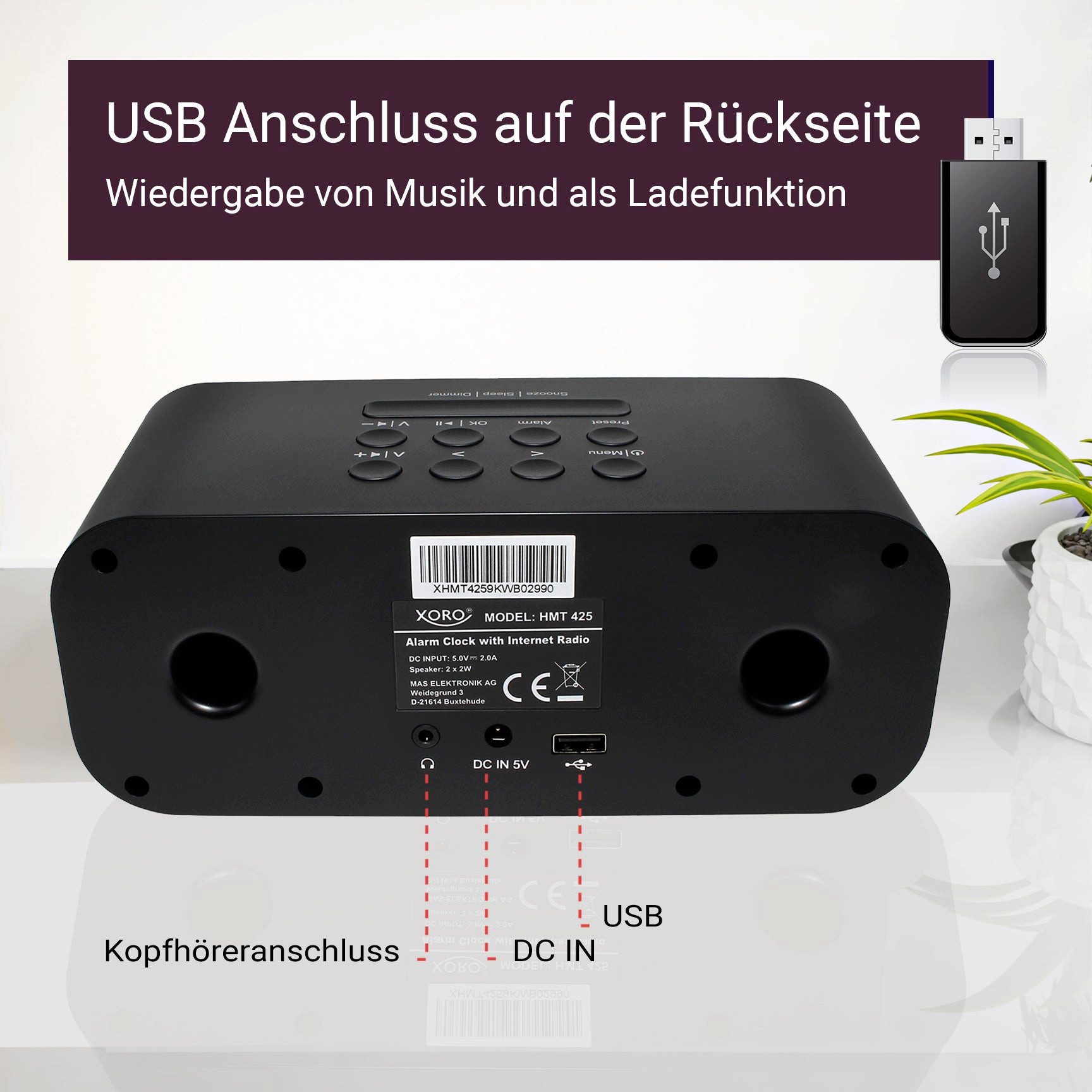 Xoro HMT 425 Basic mitFarbdisplay, USB und Wecker Internet-Radio (Internetradio, Podcast, Weckfunktion, Sleep‑Timer, Schlafklänge, 4 W, 30.000 Sendern und kompaktem Stereo‑Klang)