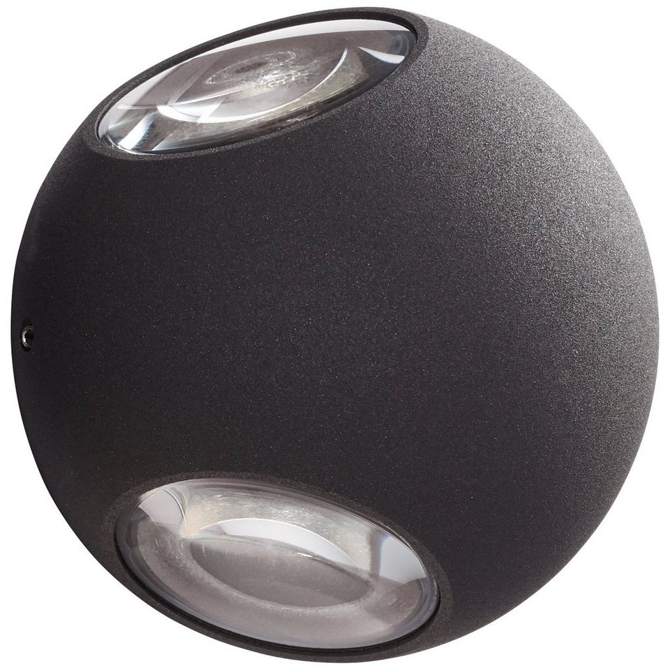 AEG LED Außen-Wandleuchte Gus, LED wechselbar, Warmweiß, Ø 10 cm, 550 lm,  warmweiß, IP54 Alu-Druckguss/Glas, anthrazit