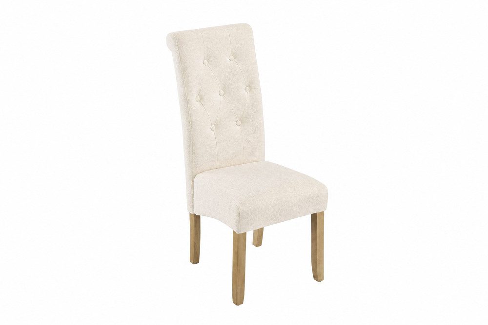riess-ambiente Esszimmerstuhl CASA vintage beige/natur - Strukturstoff, Gummibaum, Massivholz, bequeme Polsterung & Knopfheftung - ideal für Deinen Chesterfield-Look