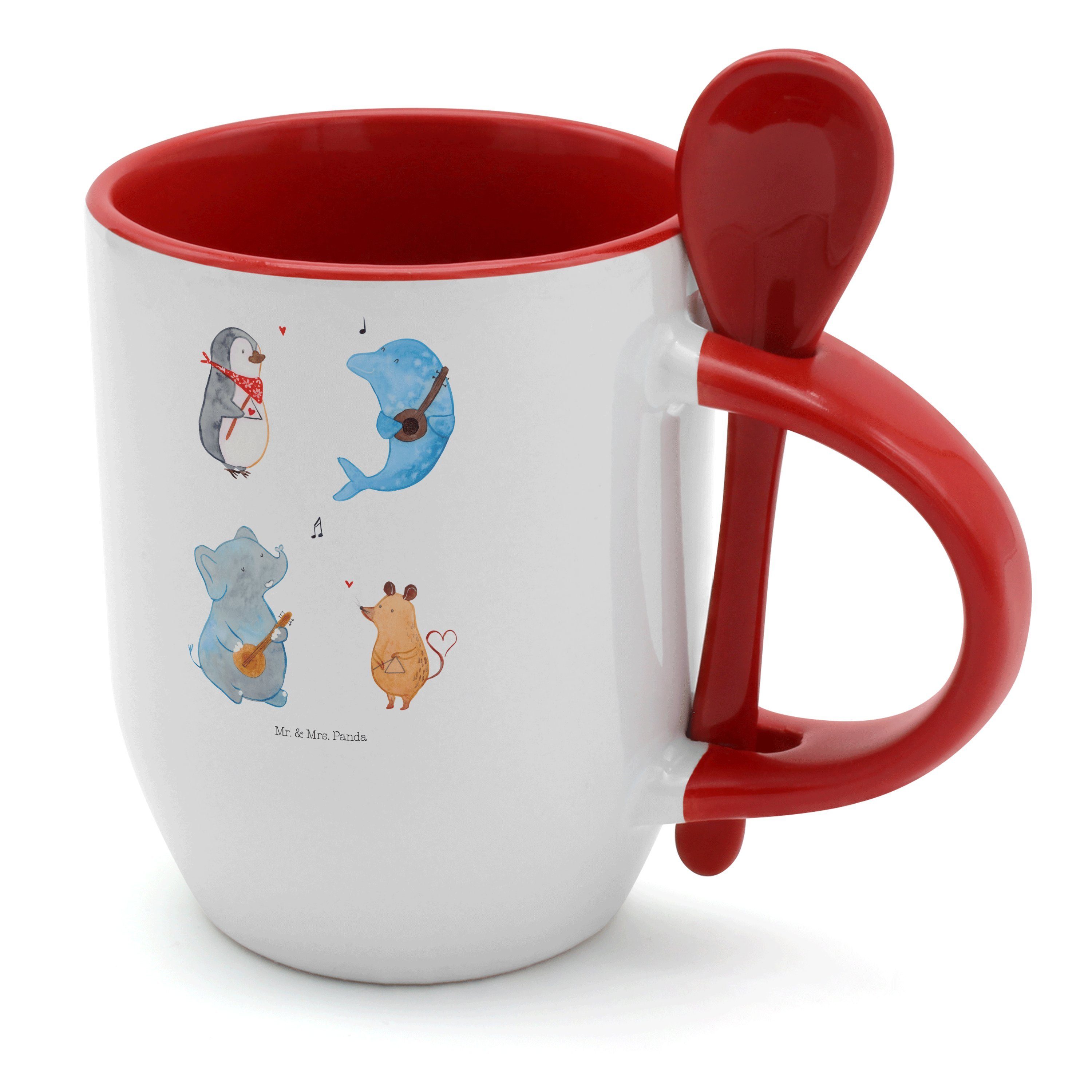 Mr. & Mrs. Panda Tasse Big Band - Weiß - Geschenk, Tassen, Tasse mit Löffel, Tasse, Kaffeeta, Keramik