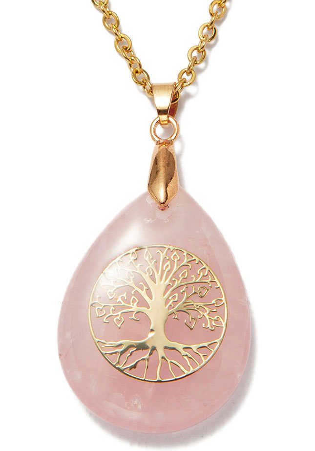 Firetti Kette mit Anhänger Schmuck Geschenk Lebensbaum, Made in Germany - mit Rosenquarz, Lapislazuli, Aventurin oder Amethyst