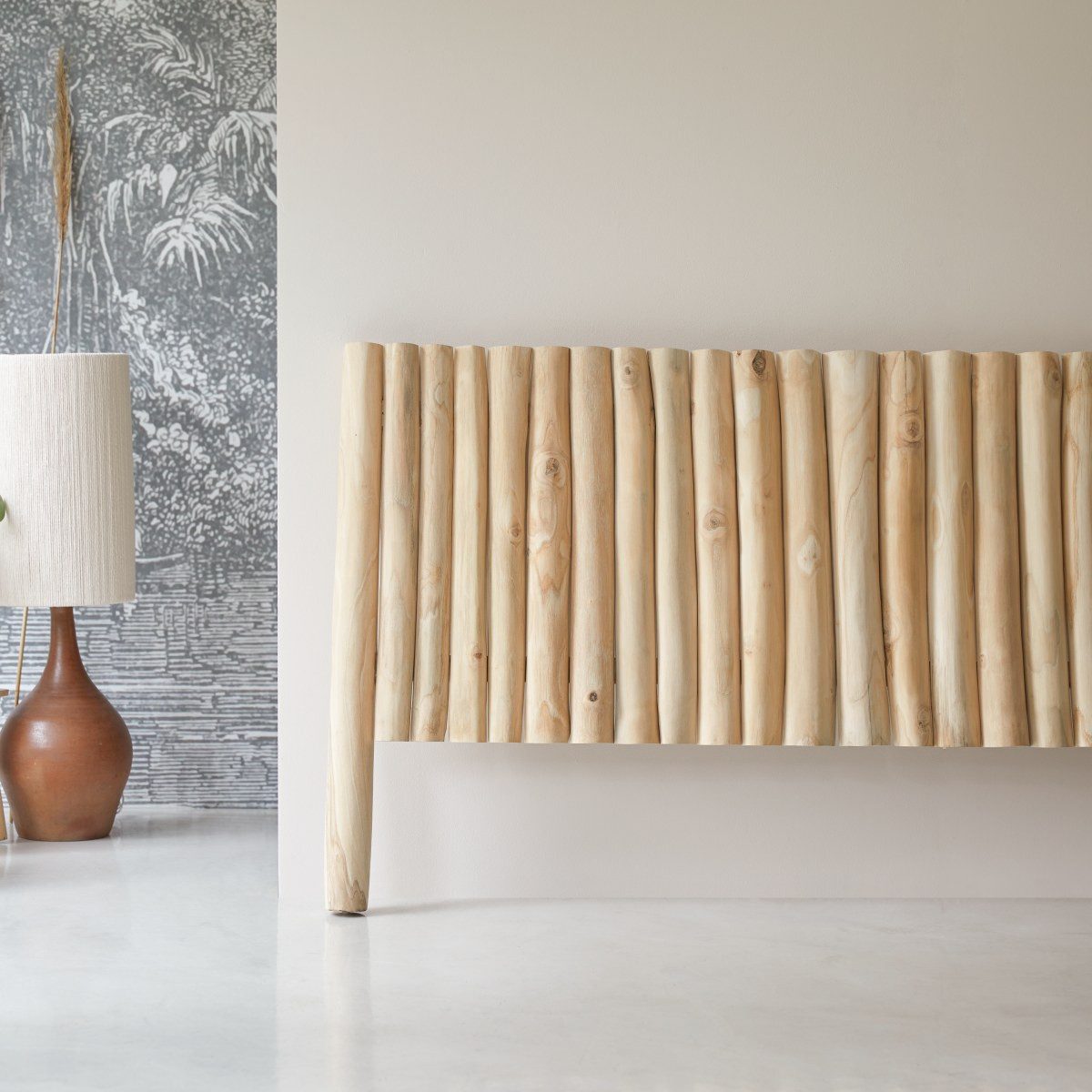 Tikamoon Massivholzbett Kopfteil Bett Treibholz Teakholz helles Holz Schlafzimmer 180 River Ne (1-tlg)