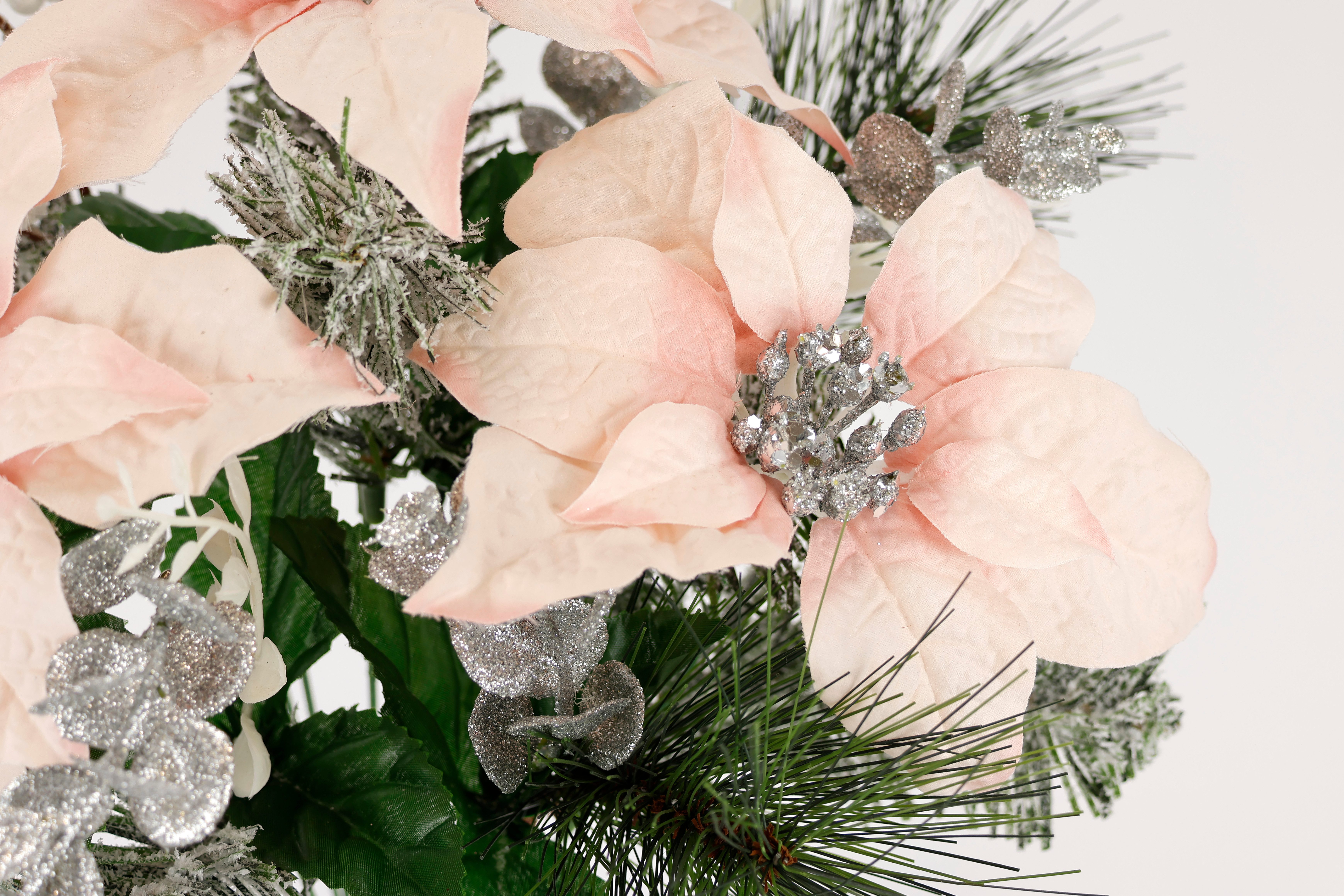 Kunstblumenstrauß Bouquet Poinsettia mit Tannenzweigen Christstern, I.GE.A., Höhe 45 cm, 2er Set Eukalyptus Baumwolle Adventsdeko Weihnachtsdeko Christstern