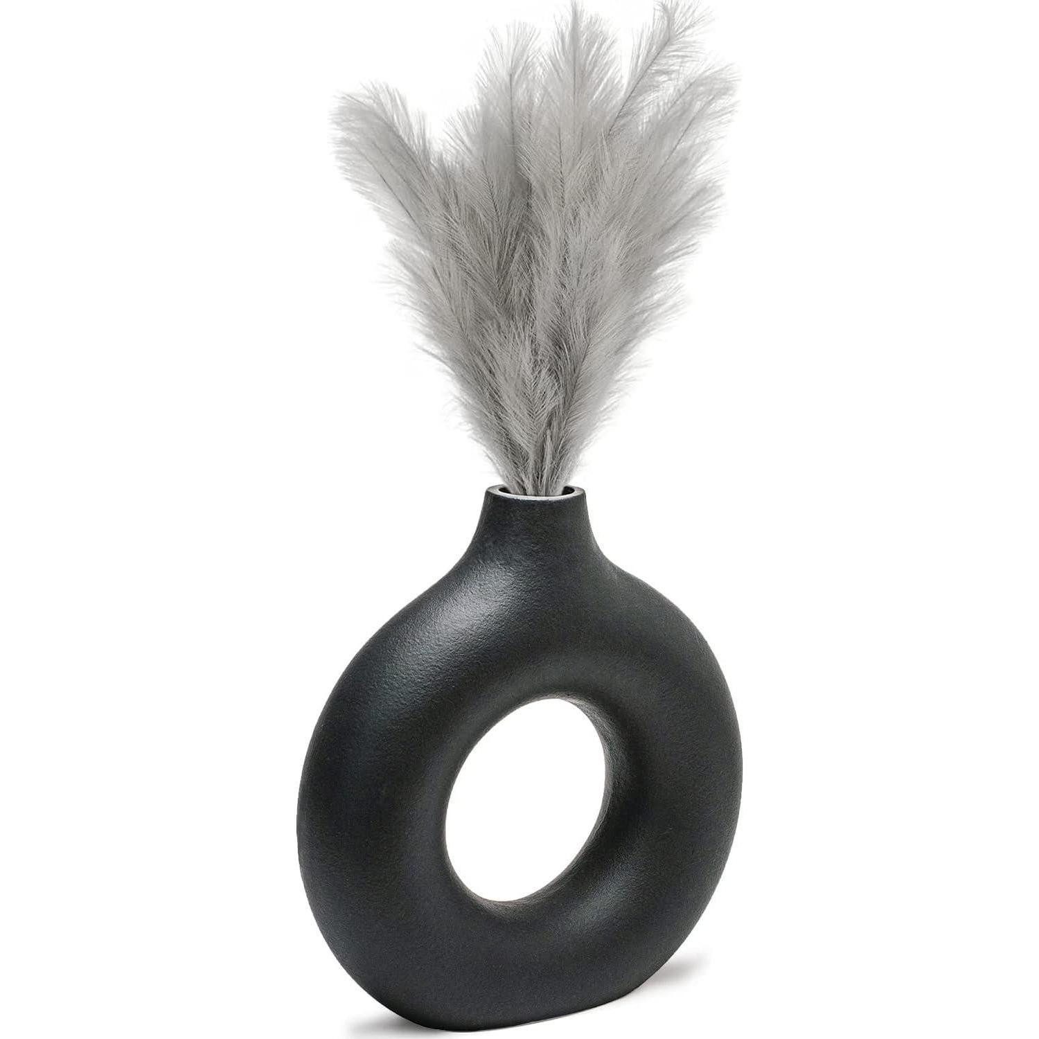 LuxusKollektion Dekovase Vase Pampasgras Donut Ringform Keramik matt nordic Deko L Schwarz