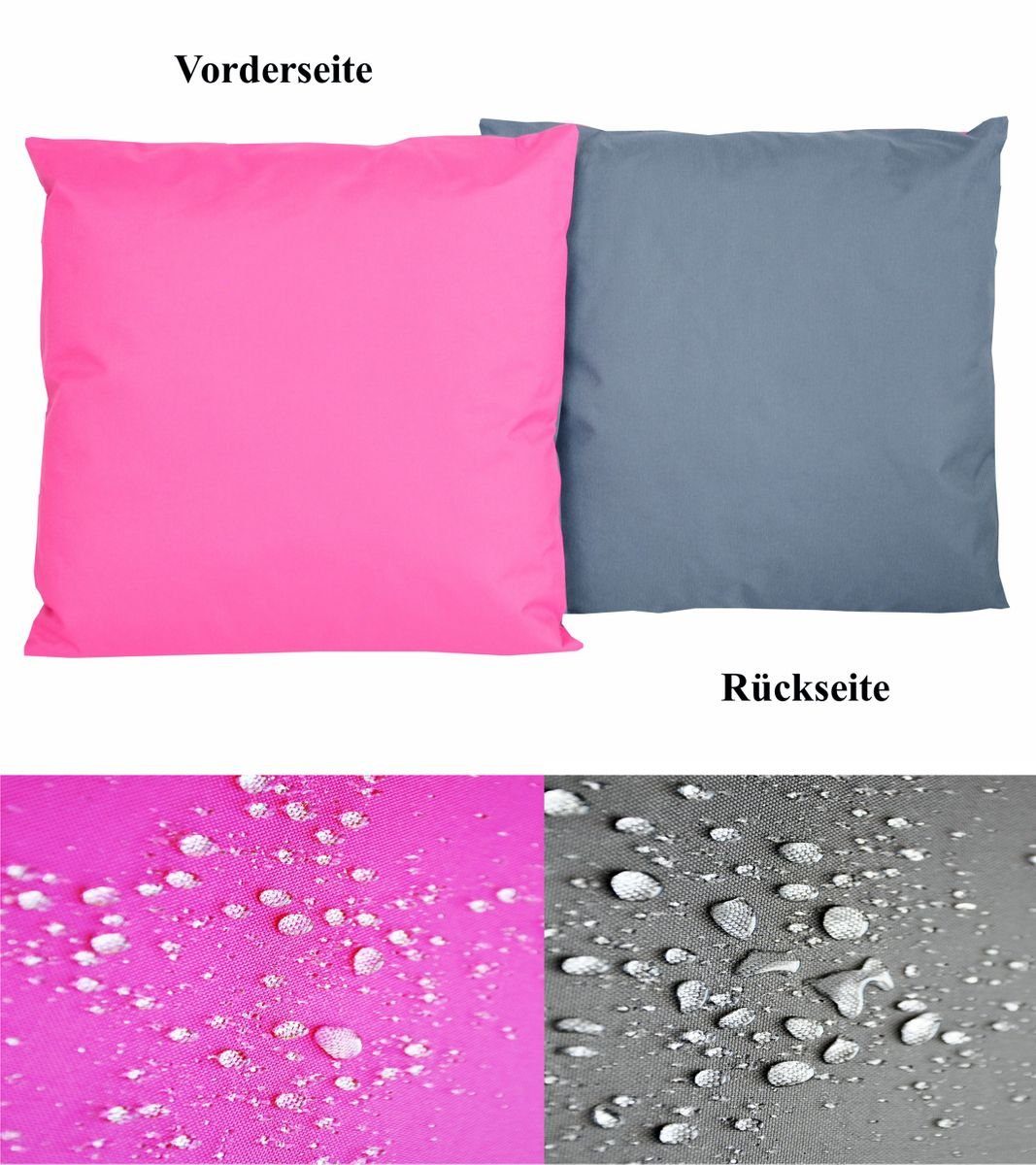 Anthrazit-Pink 45x45cm für Dekokissen JACK Lounge mit Innen geeignet Füllung, inkl. Robust, Lotus-Effekt, Wende Grau-Rosa Outdoor / Strapazierfähig, Kissen Außen & 4x JACK 2-farbiges