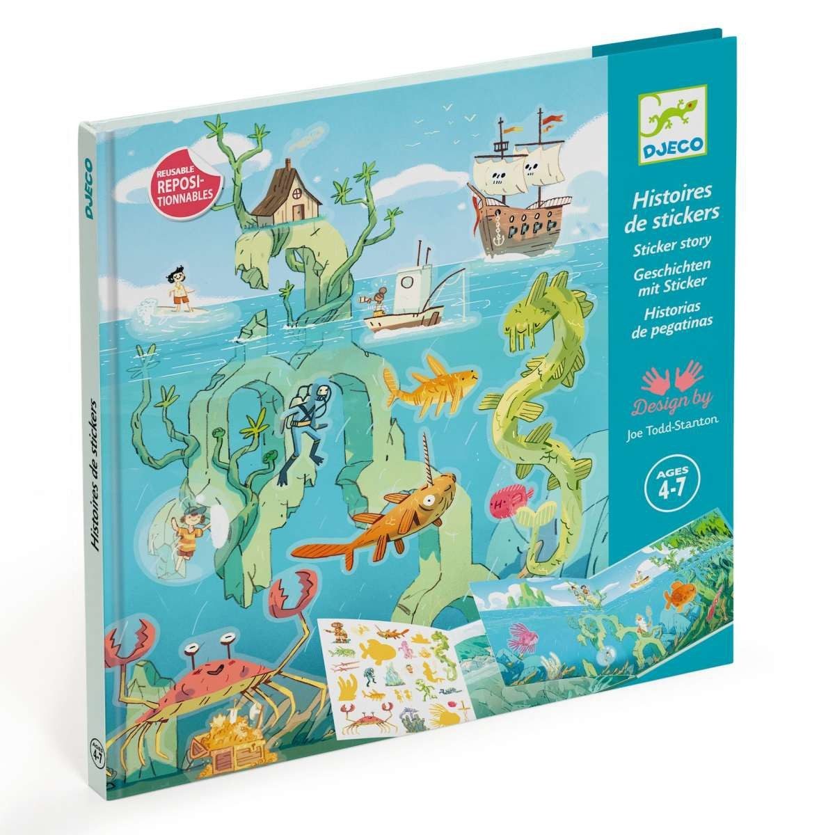 DJECO Kreativset Stickerbuch: Meeresabenteuer Kreativset für Kinder