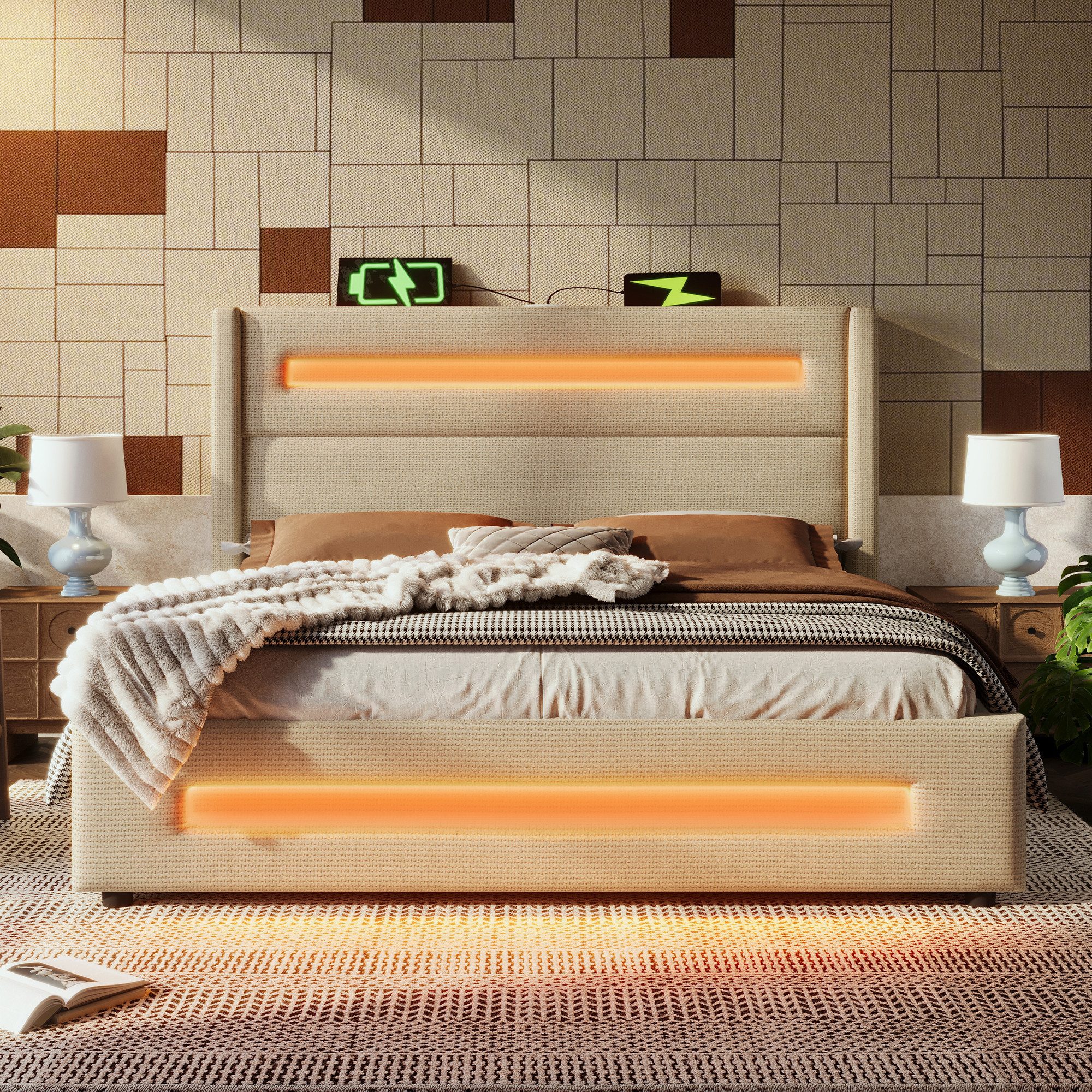 HAUSS SPOLE Polsterbett 140x200cm mit LED, günstig online kaufen