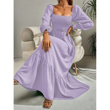 AFAZ New Trading UG Sommerkleid Damen Ausschnitt Lang Kleid Elegant Rüschen Maxikleid Langarm Kleid