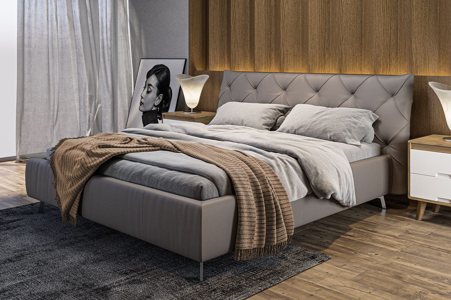 KAWOLA Polsterbett ANNY, Leder oder Velvet, verschiedene Größen und verschiedene Farben