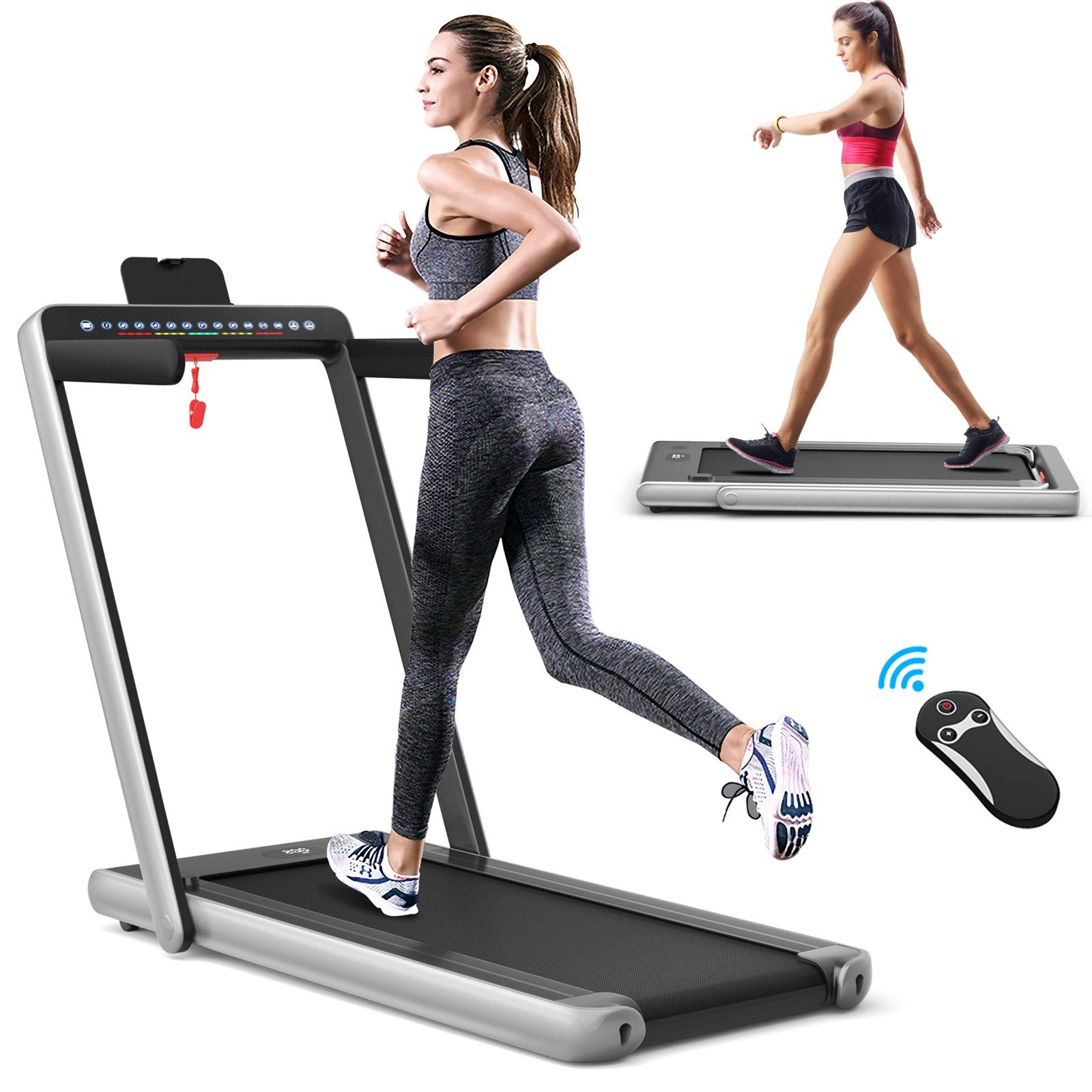 COSTWAY Laufband 2 in 1 klappbar Heimtrainer, LED, mit APP, 1 - 12 km/h silber