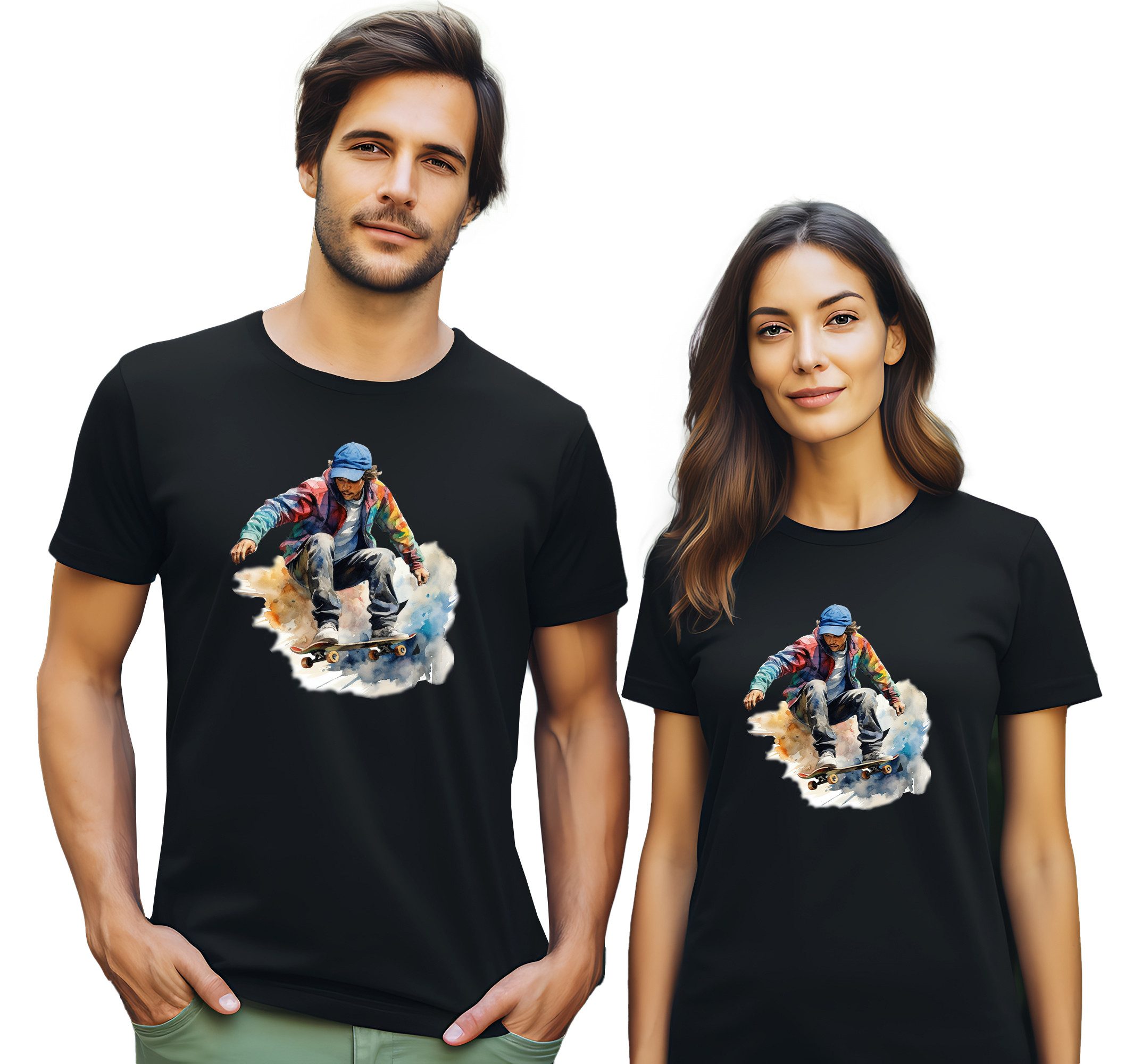 MyDesign24 T-Shirt Skater print Shirt Ölfarben Design Skater T-Shirt schwarz kurzarm Regular Fit i553
