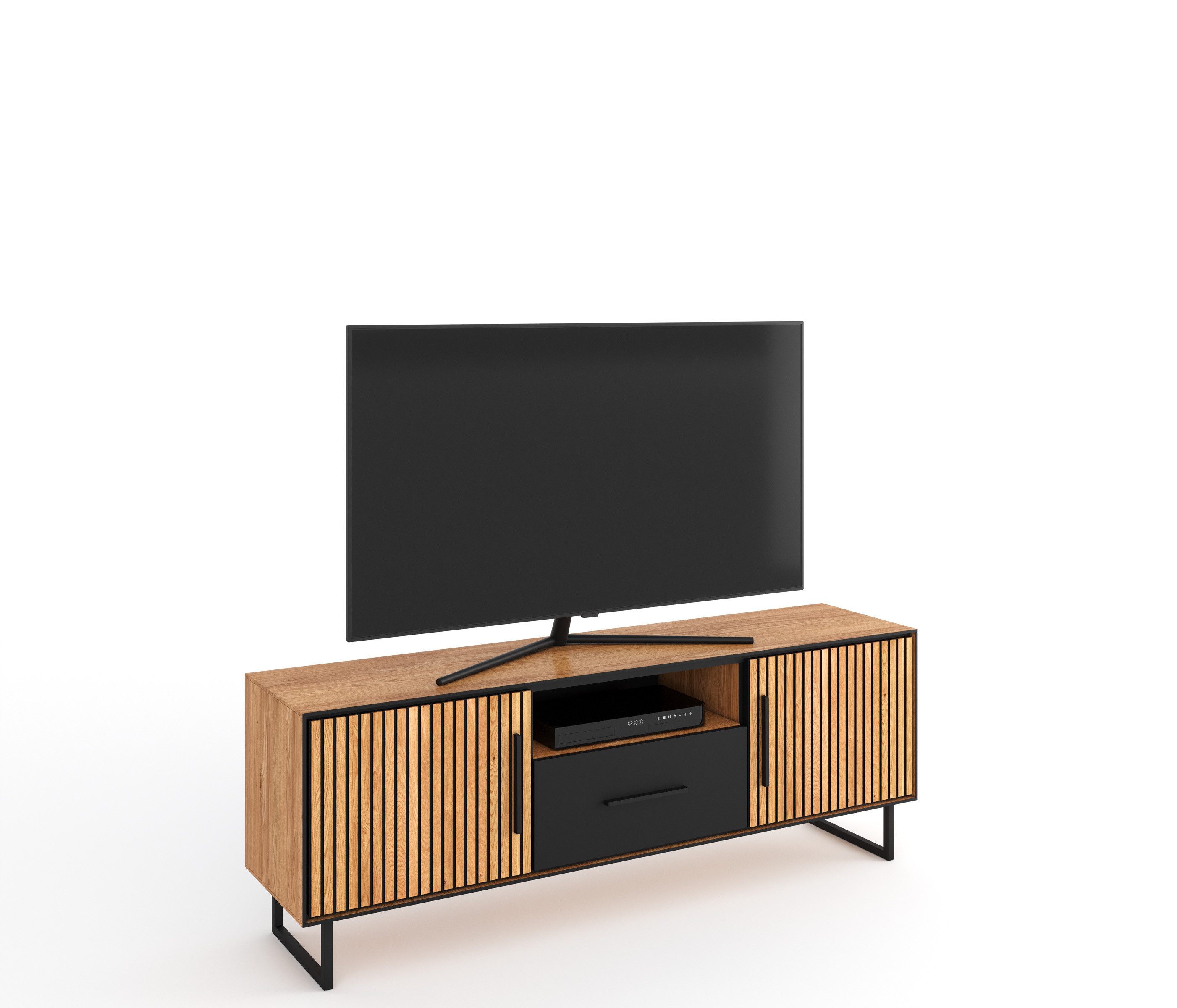 Lebenswert Wohnwand Eddie, (3-teilig), (3-teilig) in Eiche / schwarz - 239x197x40 (BxHxT)