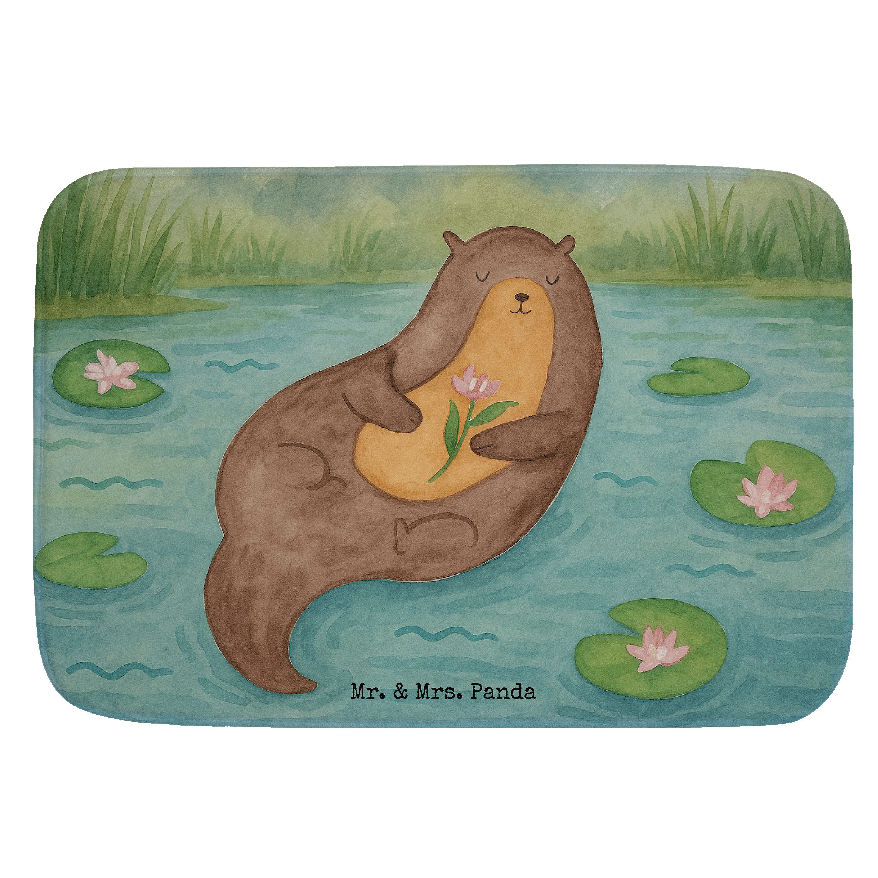 Badematte Otter Seerose Design, Badteppich, Weiß, Seeotter, Teppich Bad, glückl