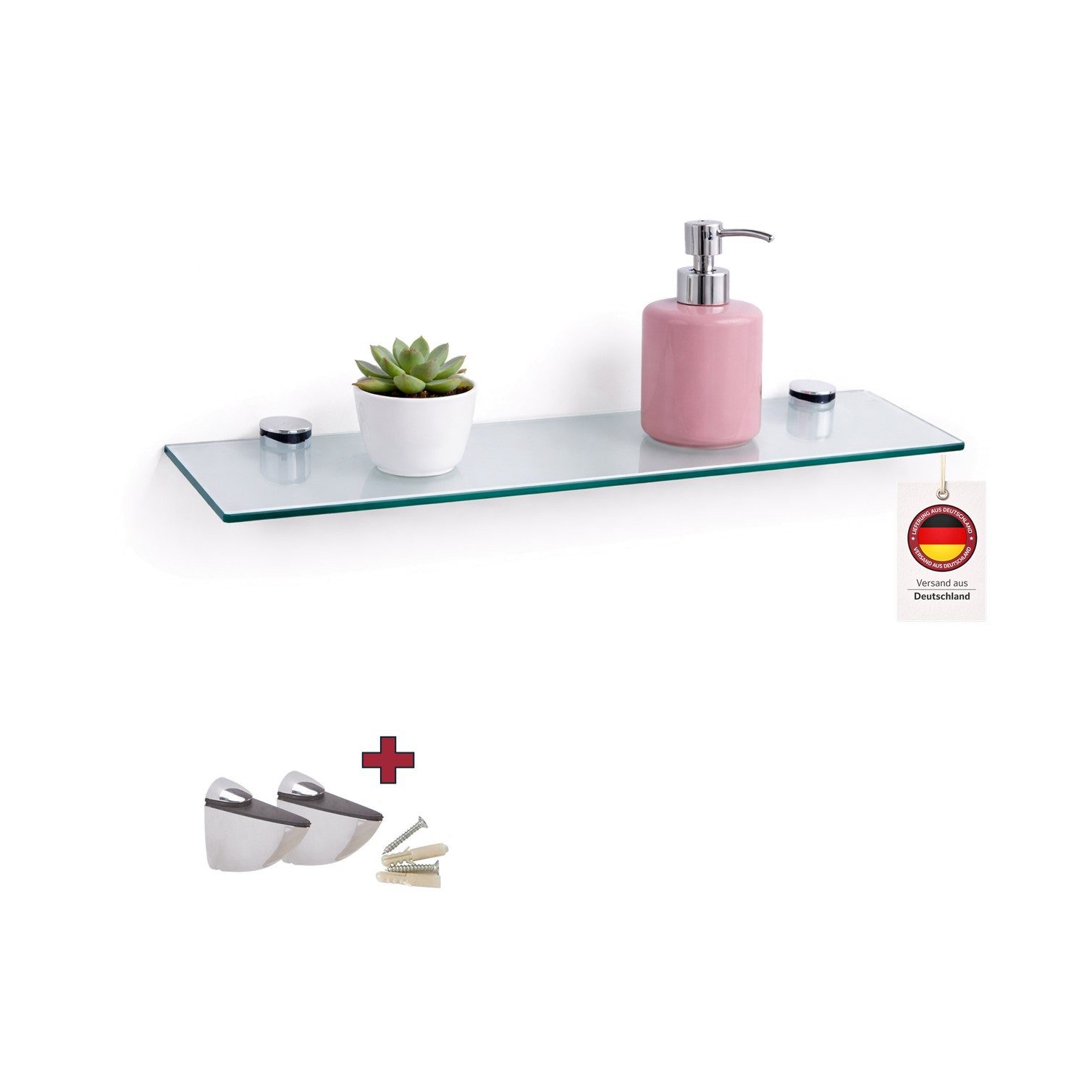 HOOZ Wandregal Glasregal, Wandablage ESG 18cm tief, rechteckig, inkl. Halter 30-100cm, Regal Glas, Platzsparende Wandboard für Dusche, Bad, Küche oder