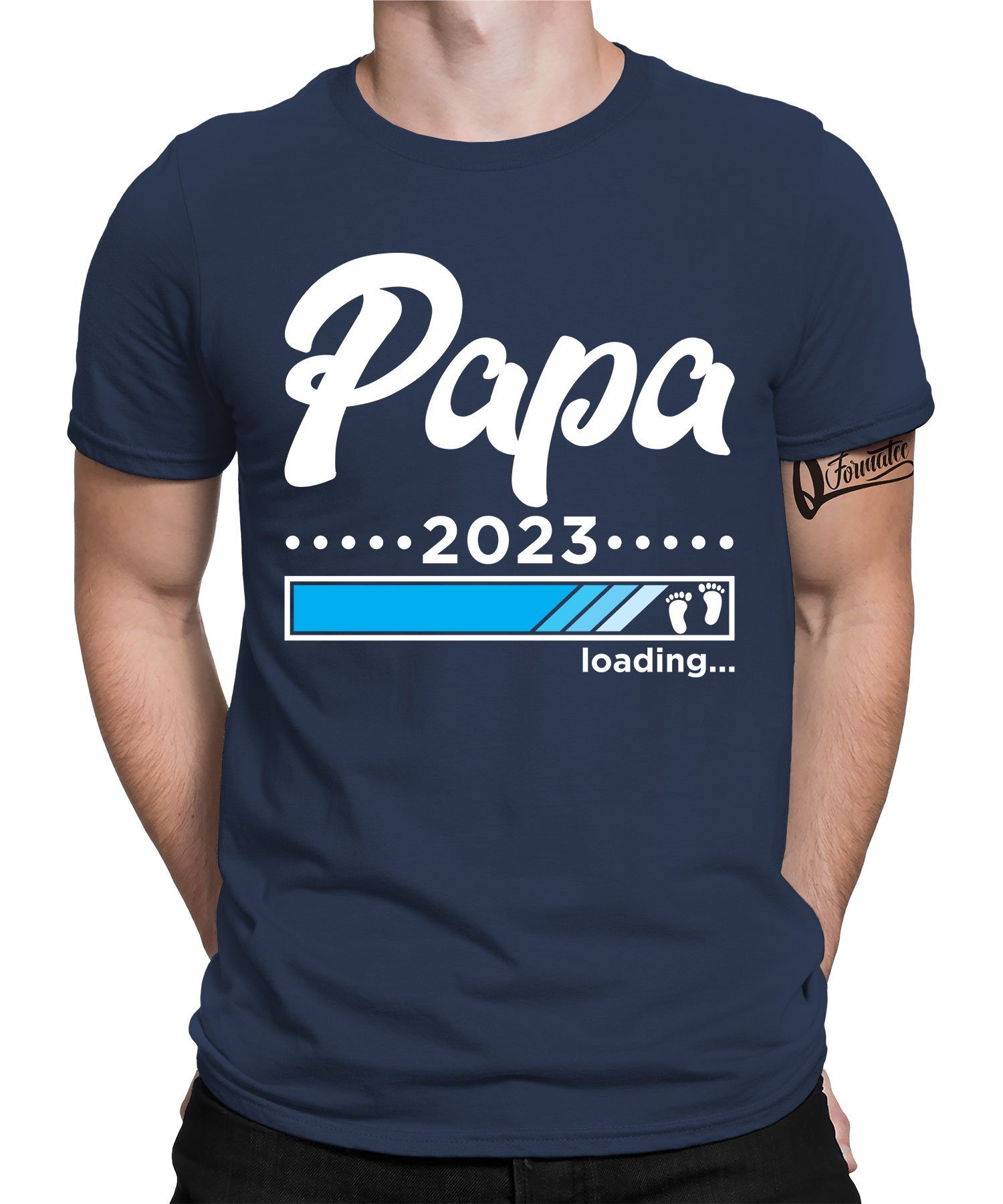 Quattro Formatee Kurzarmshirt Papa 2023 - Papa Vatertag Vater Herren T-Shirt (1-tlg) Navy Blau