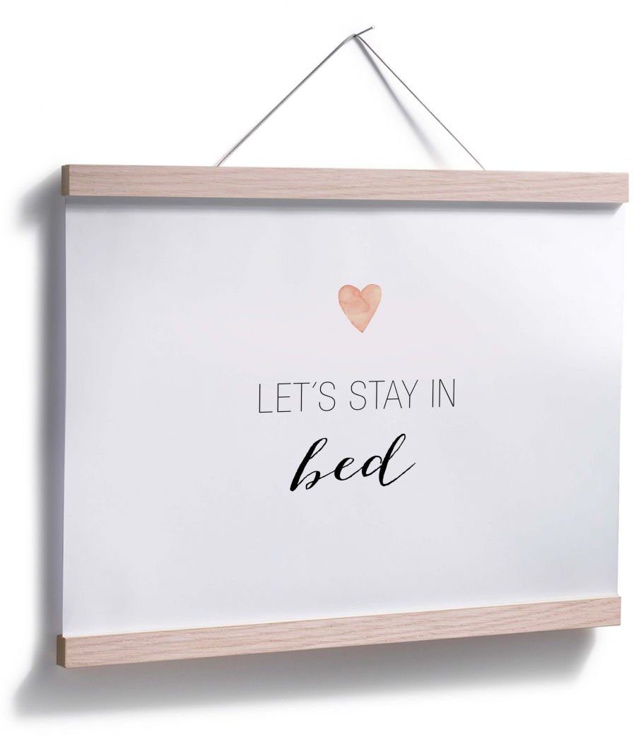 bed, Let's (1 Wandbild, St), in Poster Bild, stay Poster, Wall-Art Schriftzug Wandposter