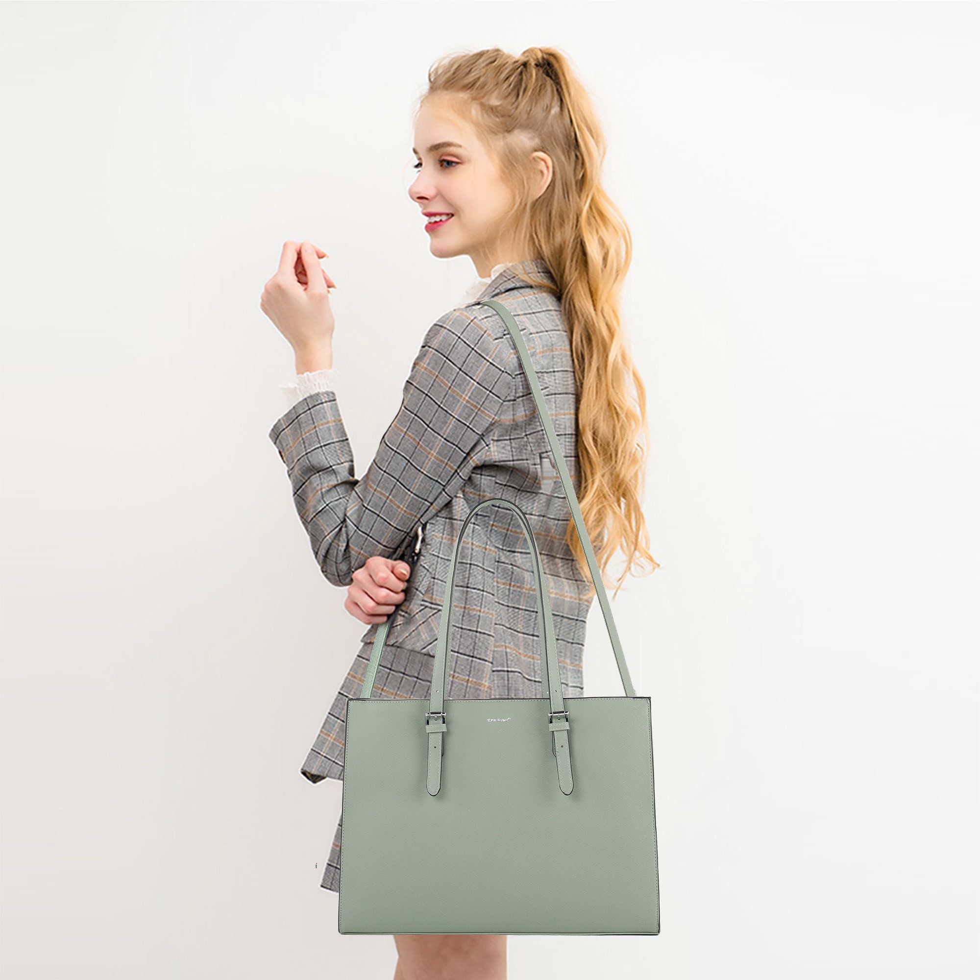 TAN.TOMI Aktentasche Große Business Handtasche Damen Leder Schultertasche Arbeit Schule, Bürotasche Damen 15 Zoll Notebooktasche mit 3 Fächern für Büro Schule