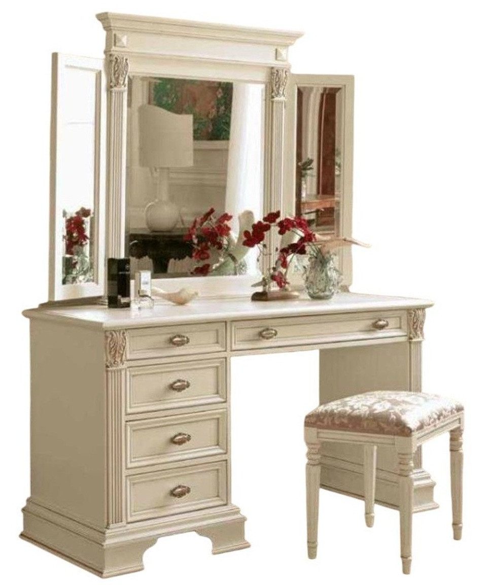 Xlmoebel Schminktisch Klassischer Schminktisch mit Spiegel und Hocker in elegantem Design (Schminktisch + Spiegel + Hocker, 3-St., Schminktisch + Spiegel + Hocker), Hergestellt in Europa