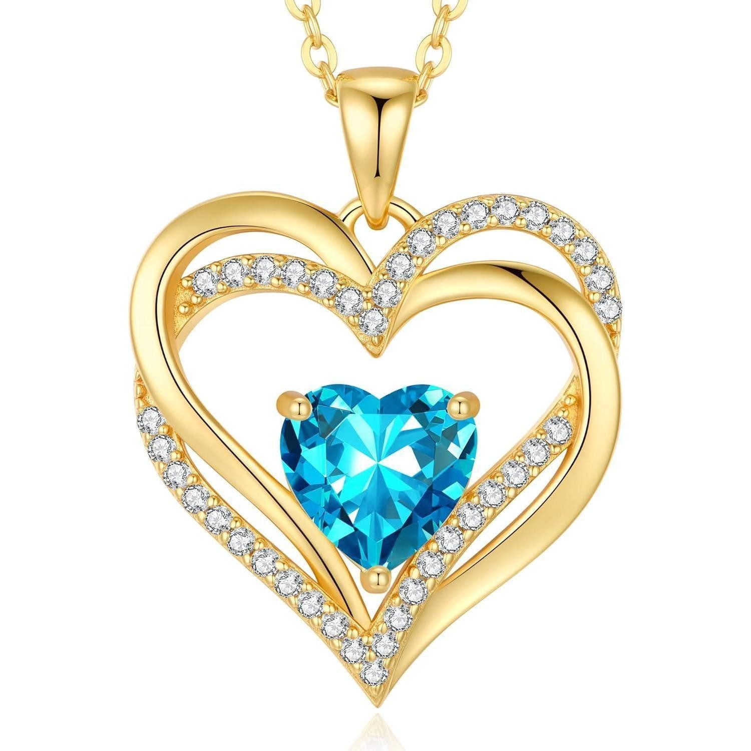 Herzkette Herzkette Damen Geburtsstein Anhänger Herz 925 Silber 18K Dezember