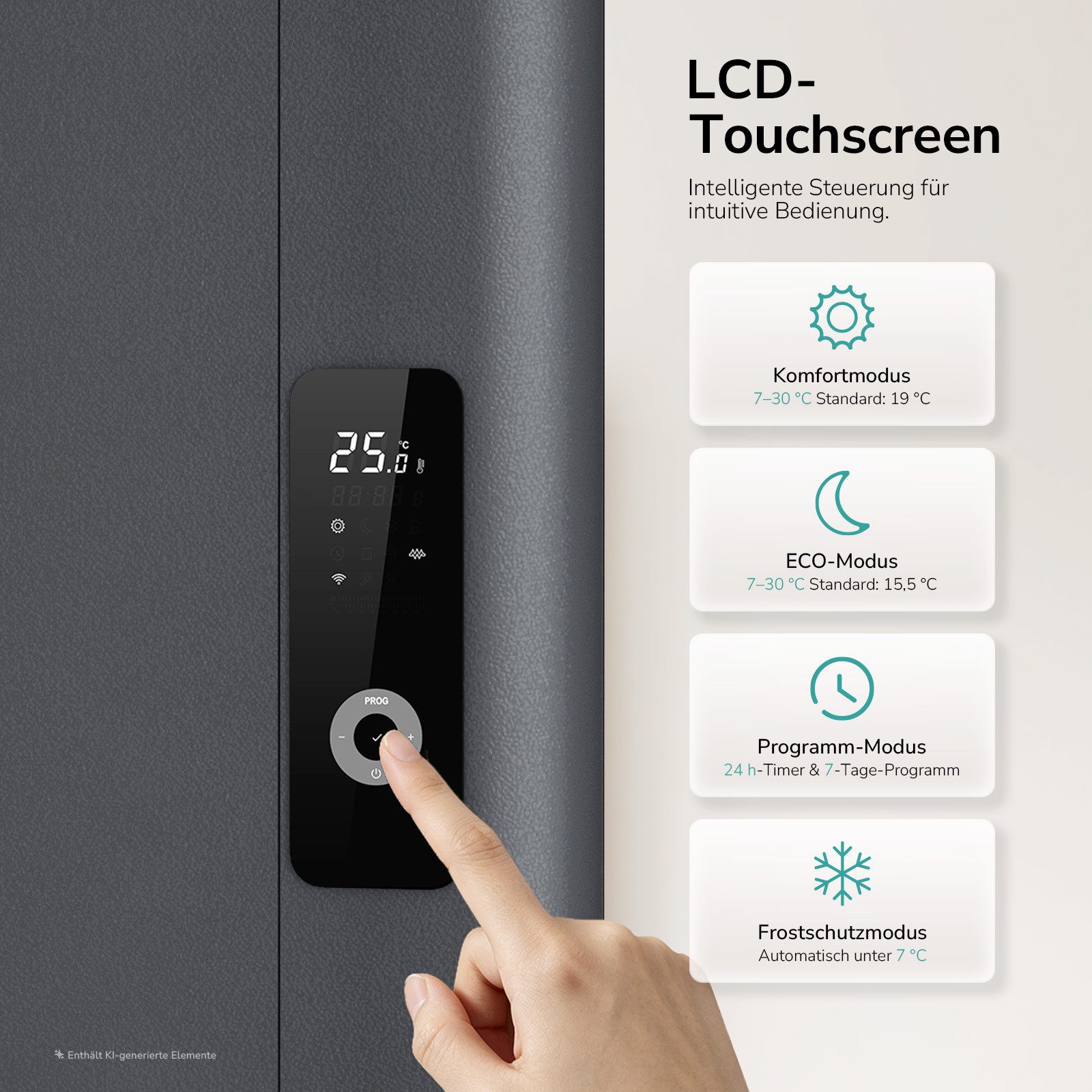 EMKE Elektro-Heizkörper Aluminium-Heizkörper mit WLAN, LCD-Display und Thermostat, Aluminium-Wandheizung mit LCD-Display für flexible Heizzeiten – Bild 4 von 5