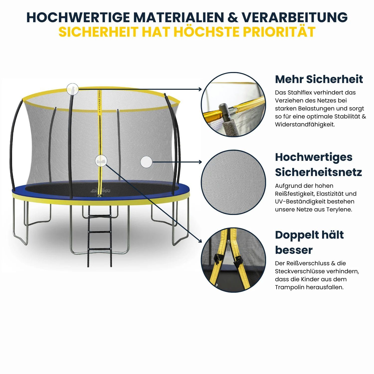 Zero Gravity & 14ft Schweißnähte, Gartentrampolin 427cm keine Ø Beine Ø: 150kg Quick-Fold Outdoor Ø183/244/305/366/427 Trampolin, TÜV cm, 6 bis 427 Sicherheitsnetz, / cm, Sicherheitsnetz, cert, / / Leiter