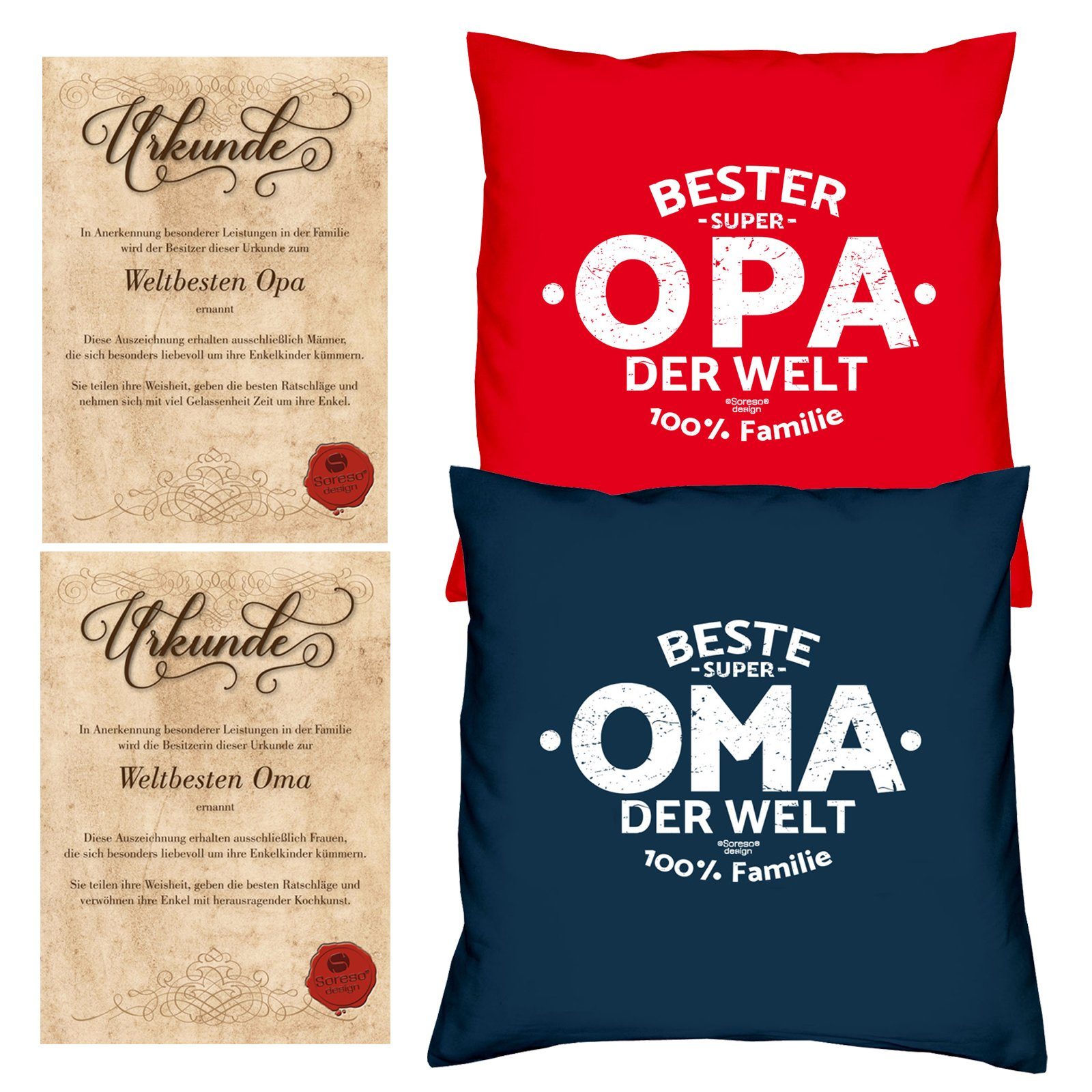 Bester Welt Welt Soreso® Oma Kissen-Set Urkunden, Großeltern rot für Dekokissen mit der Weihnachtsgeschenk der Beste Opa