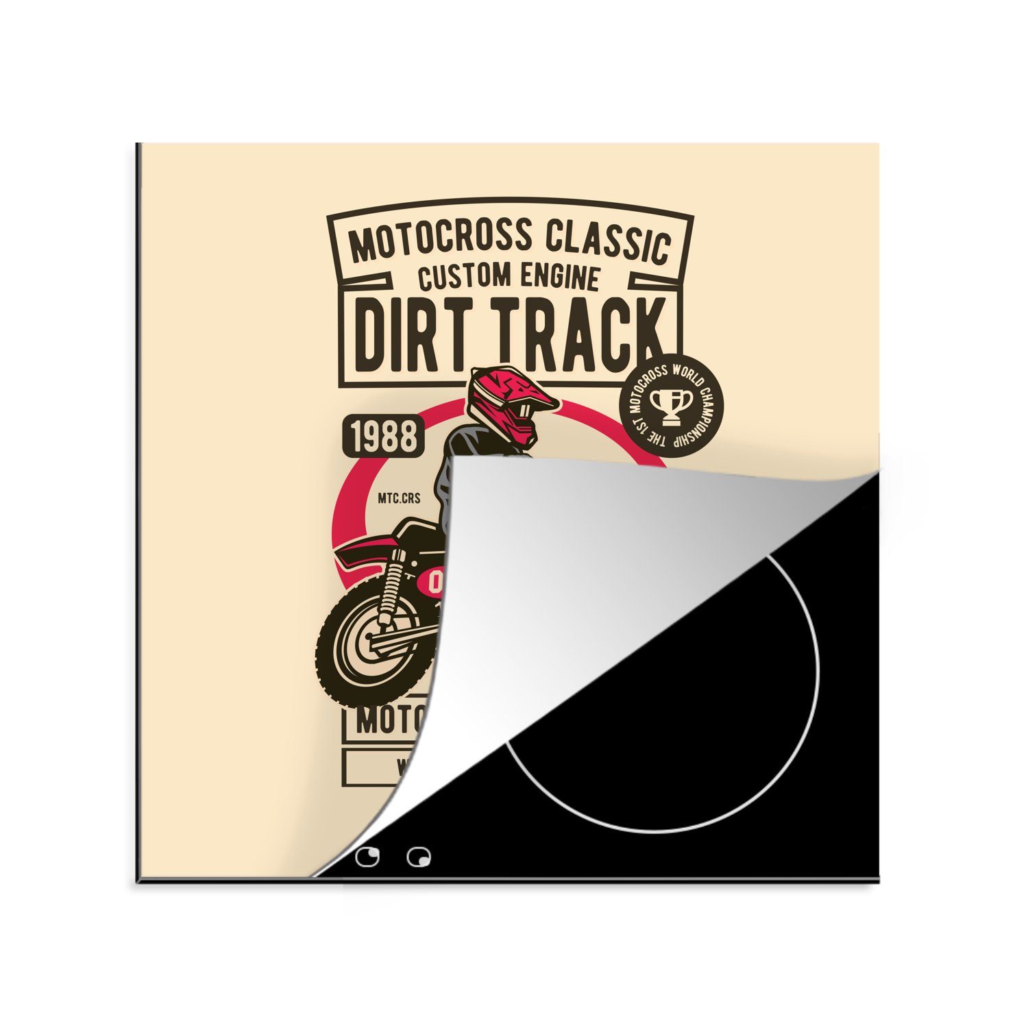 MuchoWow Herdblende-/Abdeckplatte Motocross - Zeichnung - Retro, Vinyl, (1 tlg), 78x78 cm, Ceranfeldabdeckung, Arbeitsplatte für küche