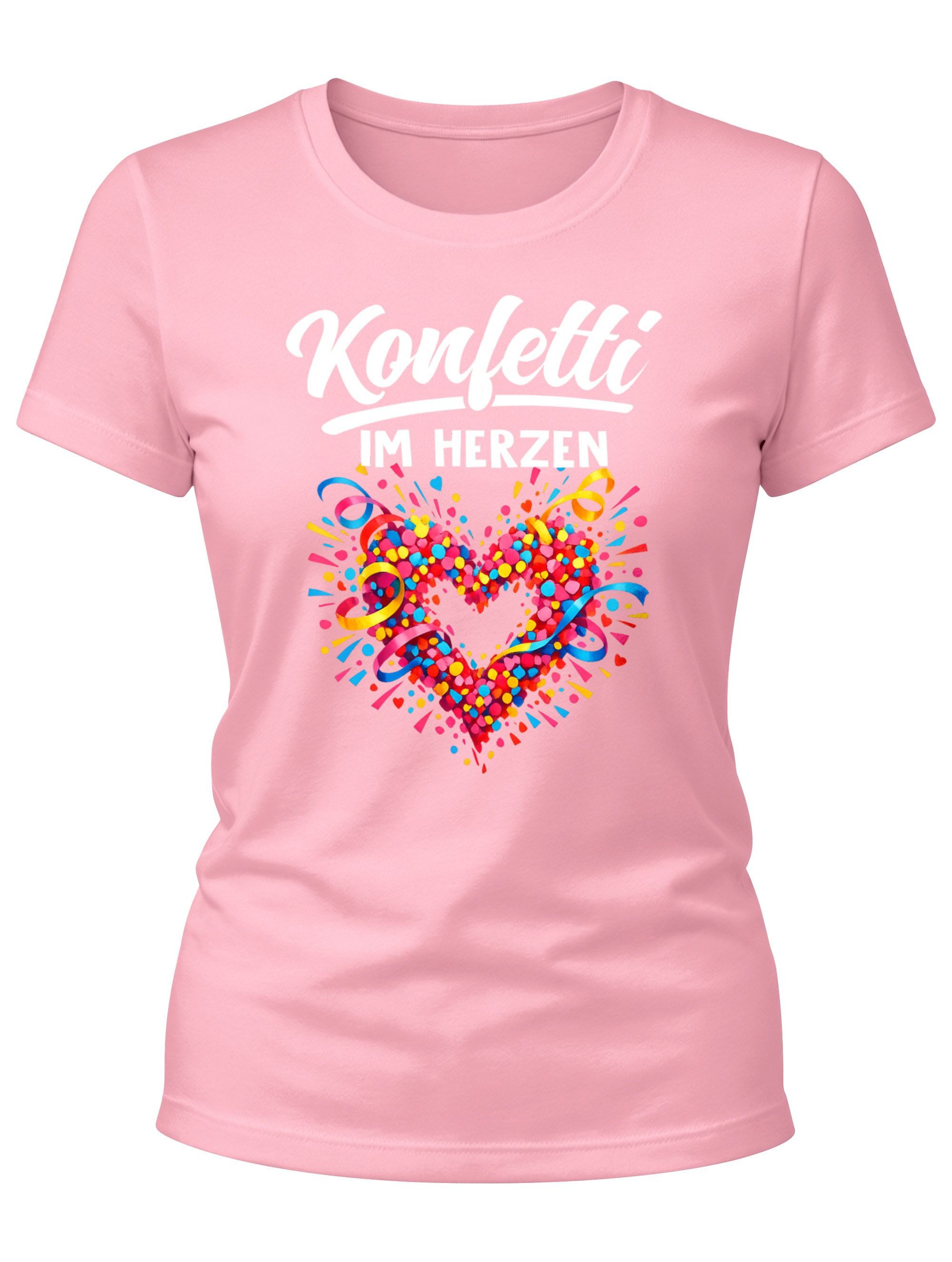 Print-Shirt Damen T-Shirt - Spruch Konfetti im Herzen - Fasching Karneval Ersatz