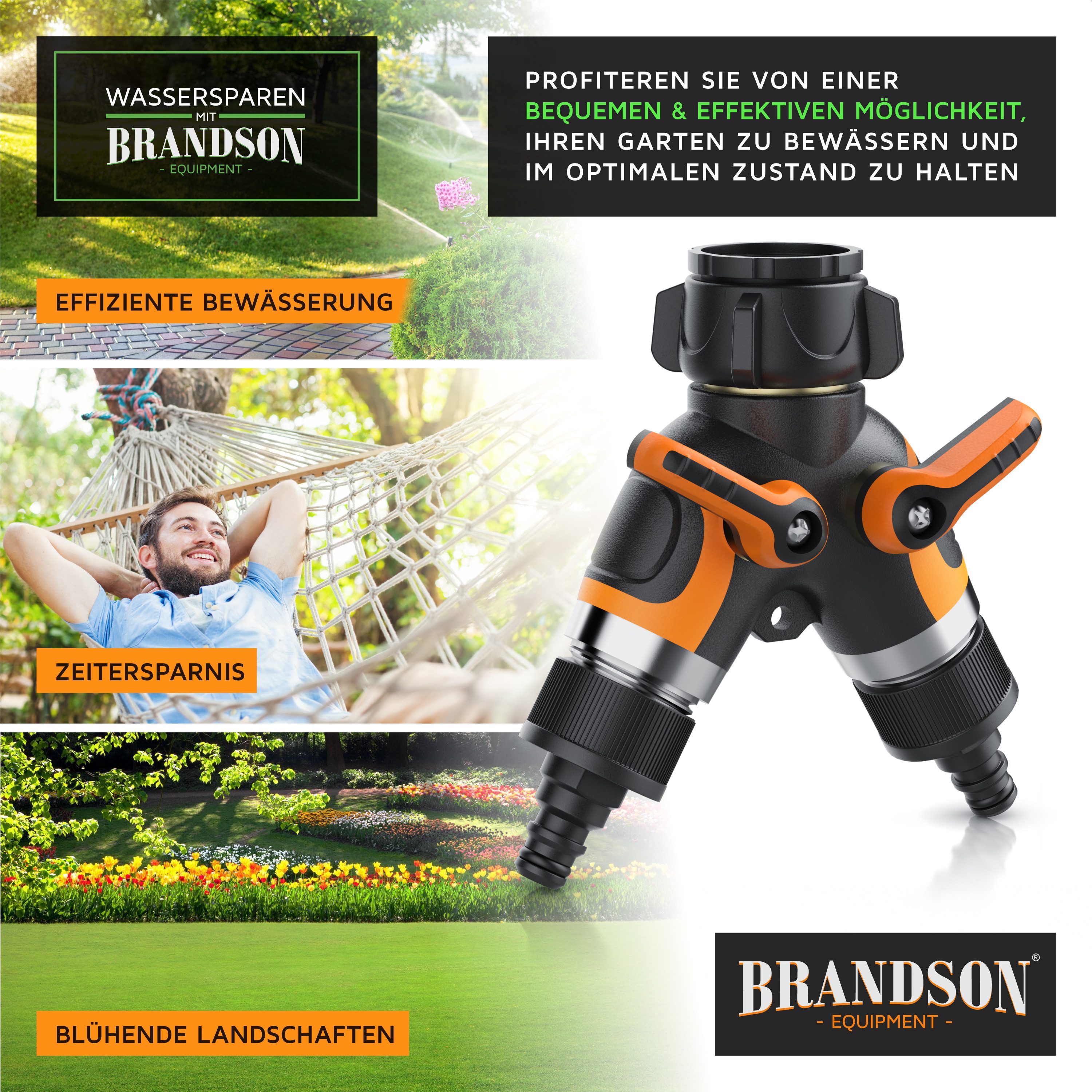 Brandson 2-Wege Verteiler 2-fach Wasserverteiler, Gartenschlauch Schlauchverteiler, 3/4 Zoll, (2-tlg), Regulierbarer Wasserhahn Schlauch Verteiler für Gartenbew – Bild 5 von 5