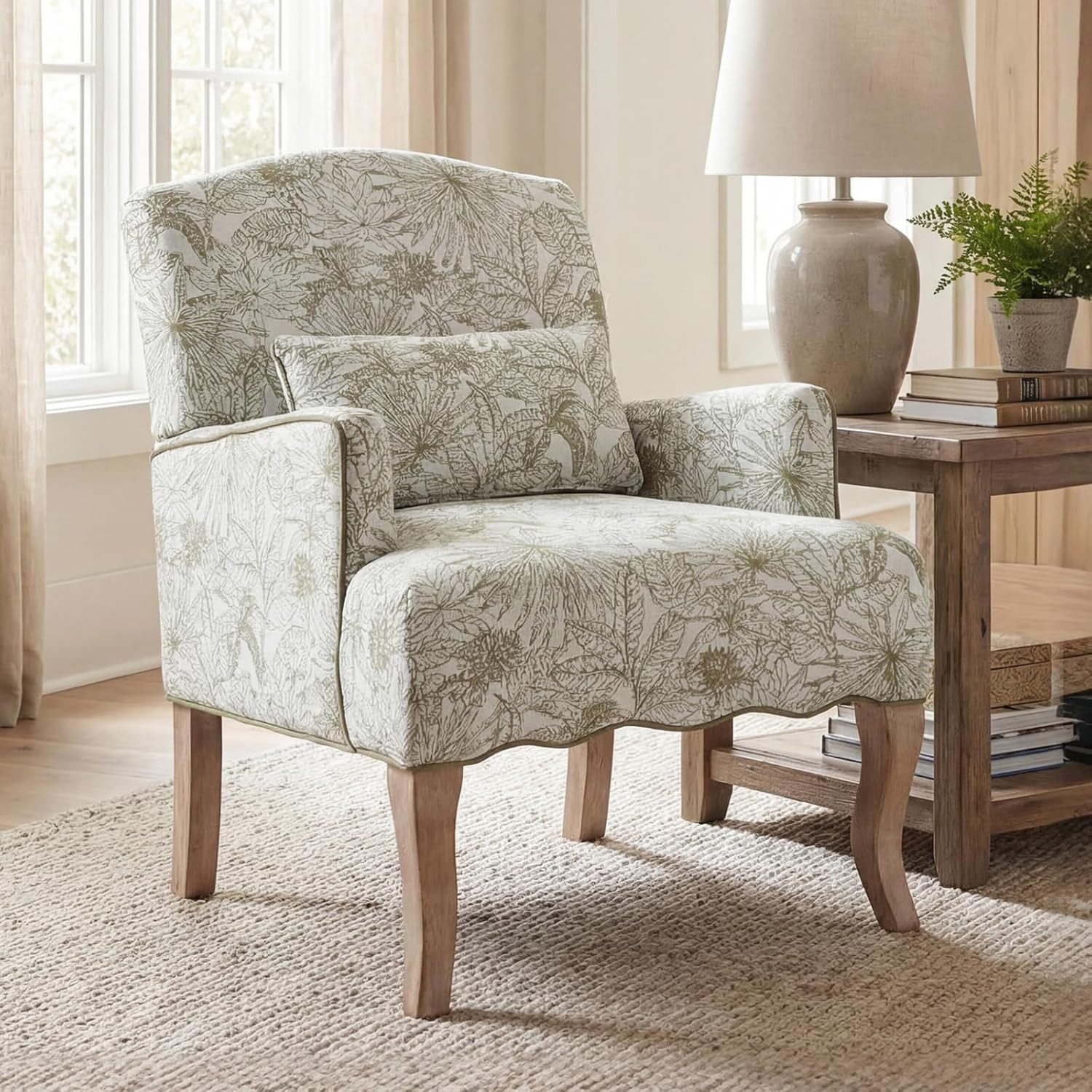 WAHSON OFFICE CHAIRS Sessel aus Leinen/Chenille Retro Polstersessel mit Massivholzbeinen