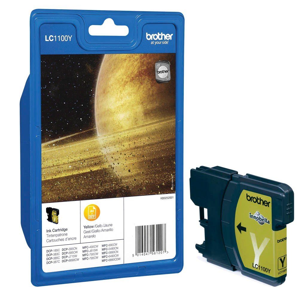 Brother 1 Tintenpatrone LC-1100 ca. 325 Seiten - yellow Tintenpatrone (1 Farbe (LC-1100Y), 1-tlg)