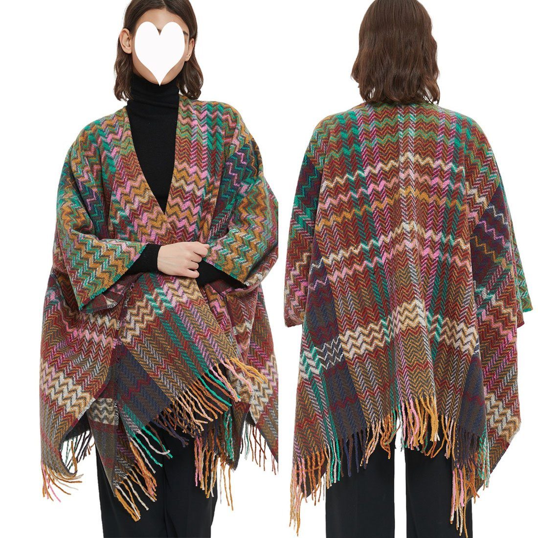DÖRÖY Modeschal Damen Winter Retro Quasten Umhang Schal, ethnischen Stil warmen Schal