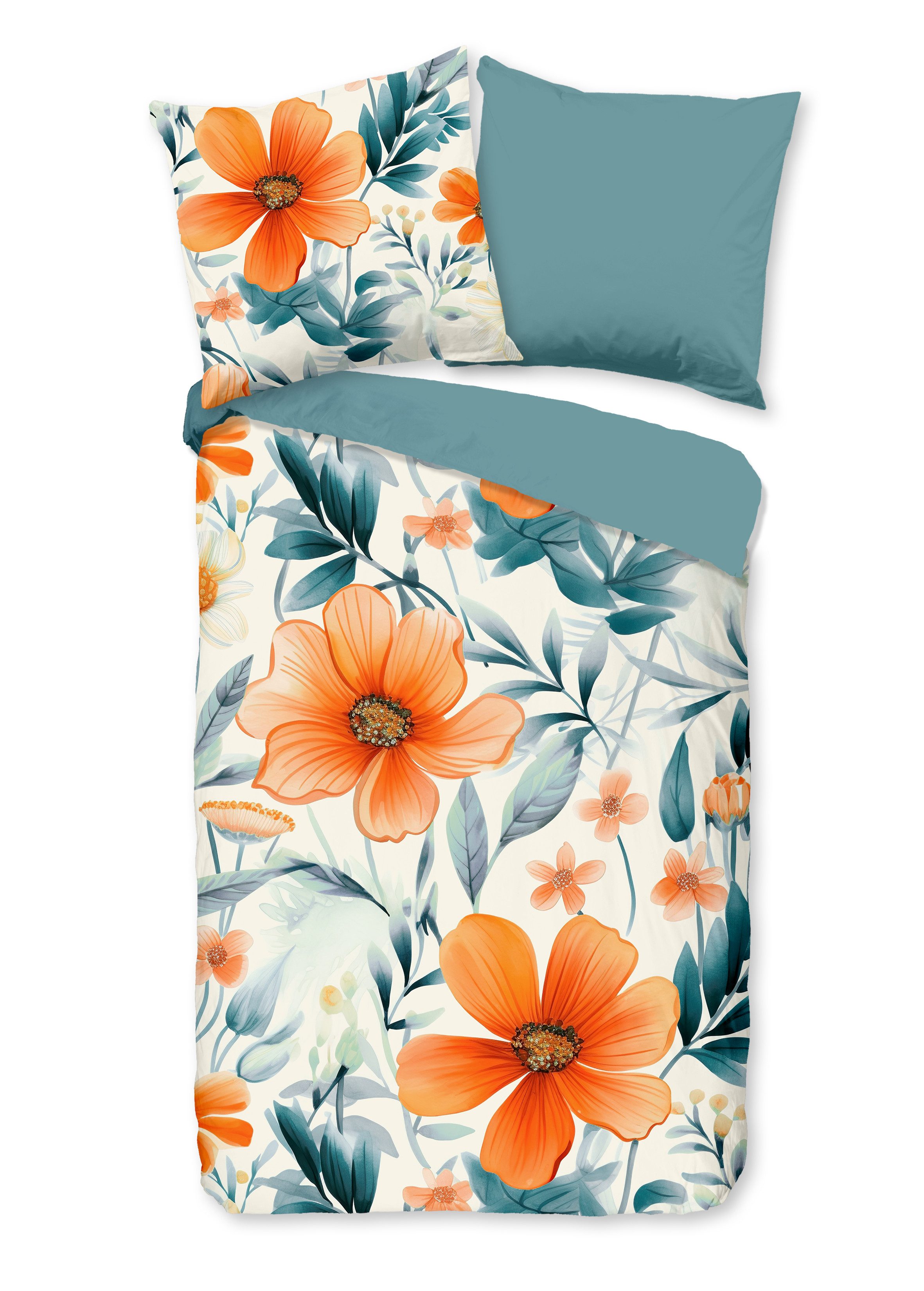 good morning Bettwäsche Bettwäsche 135x200 + 1 x 80x80 cm Renforcé Spirit Tropische Blumen bu, Renforcé, 2 teilig, 1 x Bettbezug 135 x 200 cm + 1 x Kissenbezug 80 x 80 cm bunt